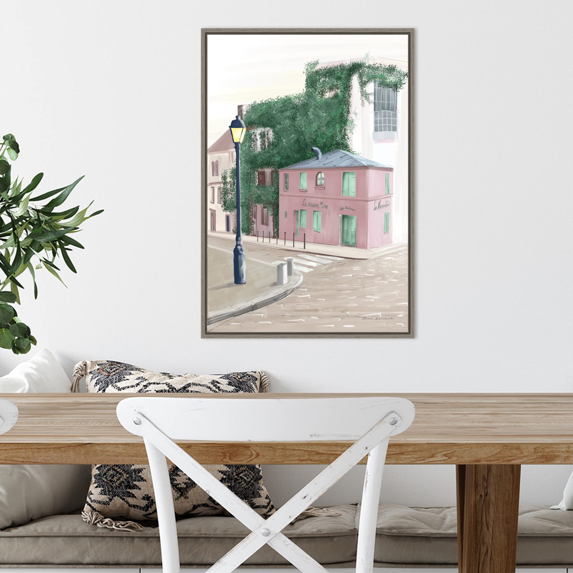 Amanti Art 23x16 Inch Framed Canvas Wall Art - Montmartre Paris Cityscape Painting by Omar Escalante | Rustic Country Decor for Living Room, Bedroom & Home Office | French Theme Wall Decor | Perfect Wedding & Housewarming Gift | Ideal for Parisian Apartments, Coffee Shops, Romantic Dining Rooms & French-Themed Events