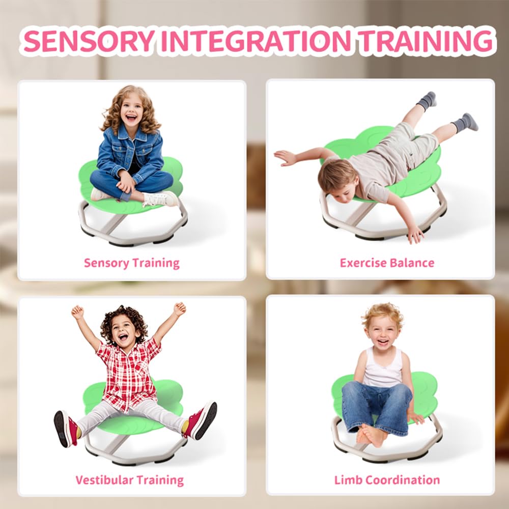 Sensory Spinning Chair for Kids with Autism - Sit and Spin Toy for Ages 3+ - Motor Skills Development Swivel Chair - Indoor Sensory Play Equipment (Green) - Perfect for Therapy, Classroom & Home Playrooms