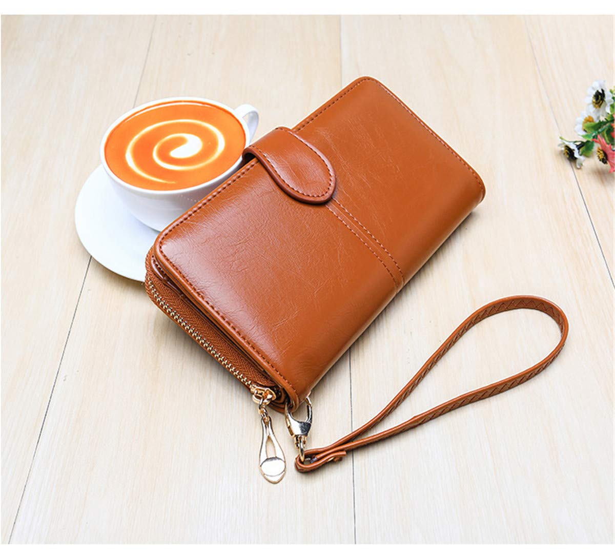 Andongnywell Women's RFID Blocking Leather Clutch Wallet - Luxury Waxed Leather Card Holder Purse with Large Capacity | Perfect for Travel, Shopping & Night Out