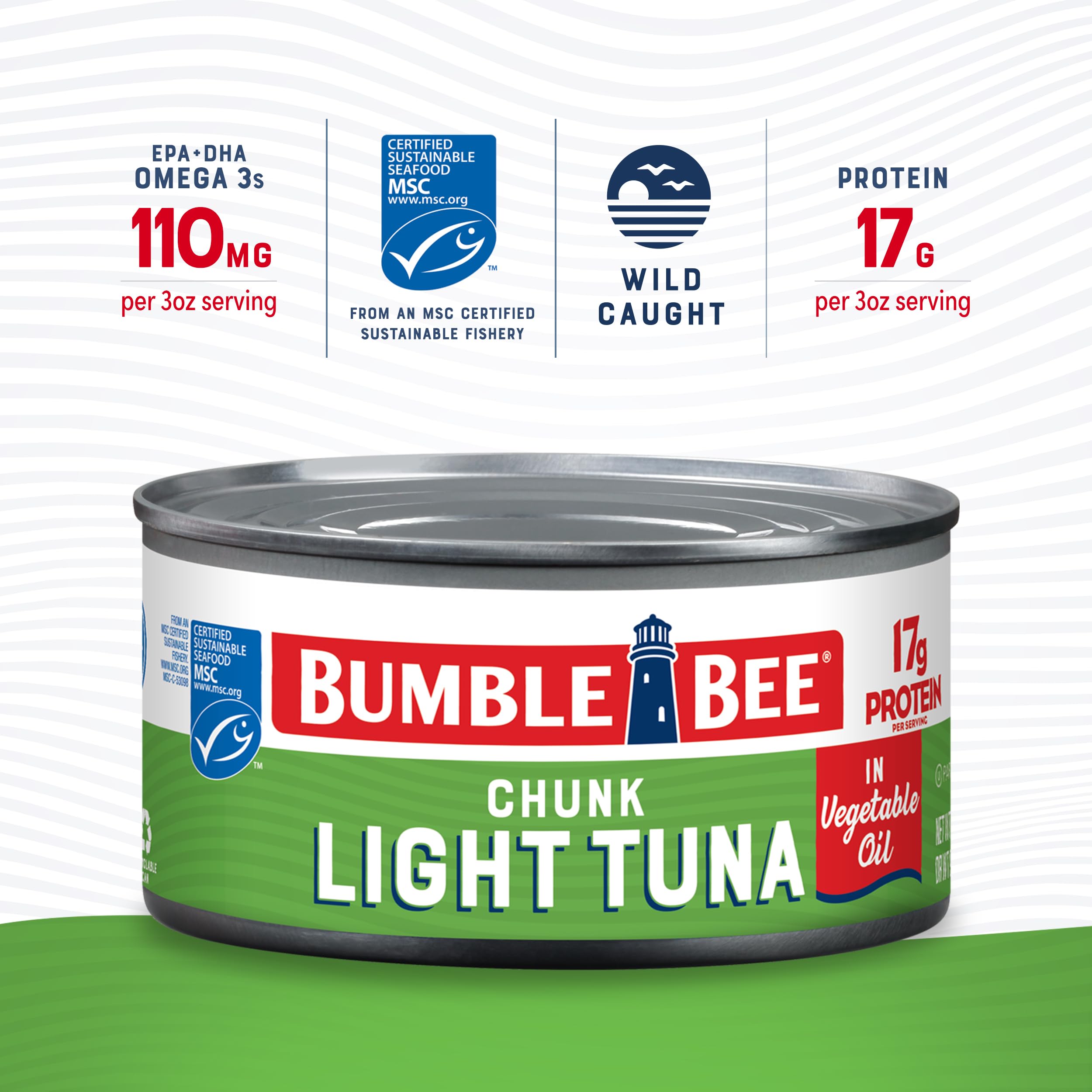 Bumble Bee Chunk Light Tuna in Oil, 12 oz Can (Pack of 12) - Wild Caught Skipjack Tuna - High Protein (17g per Serving) - MSC Certified Sustainable Seafood - Non-GMO, Gluten Free, Kosher - Perfect for Salads, Sandwiches, and Quick Meals