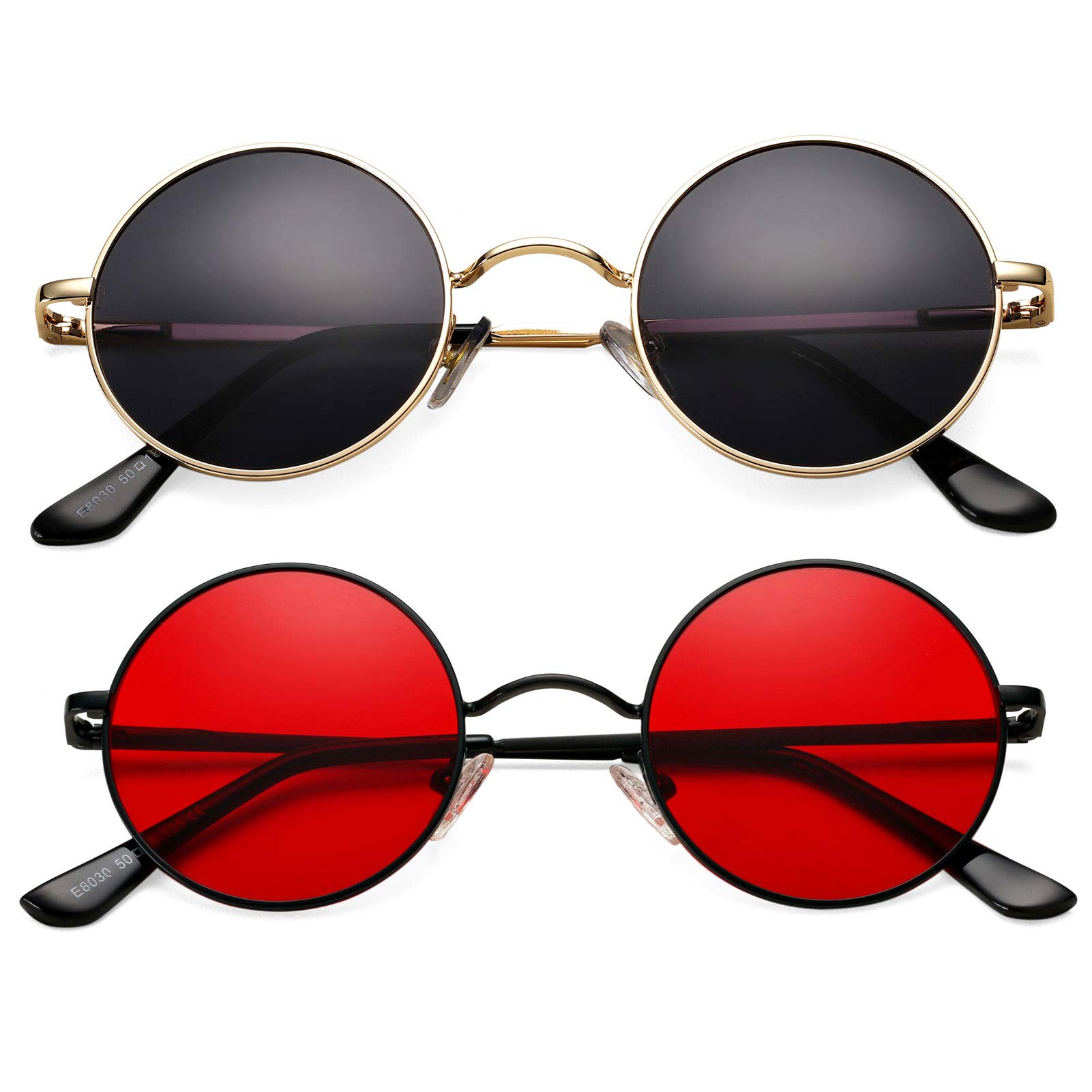 Vintage Round Polarized Sunglasses for Women & Men - UV400 Protection Metal Frame Retro Hippie Style Sun Glasses - Perfect for Beach, Driving & Outdoor Activities