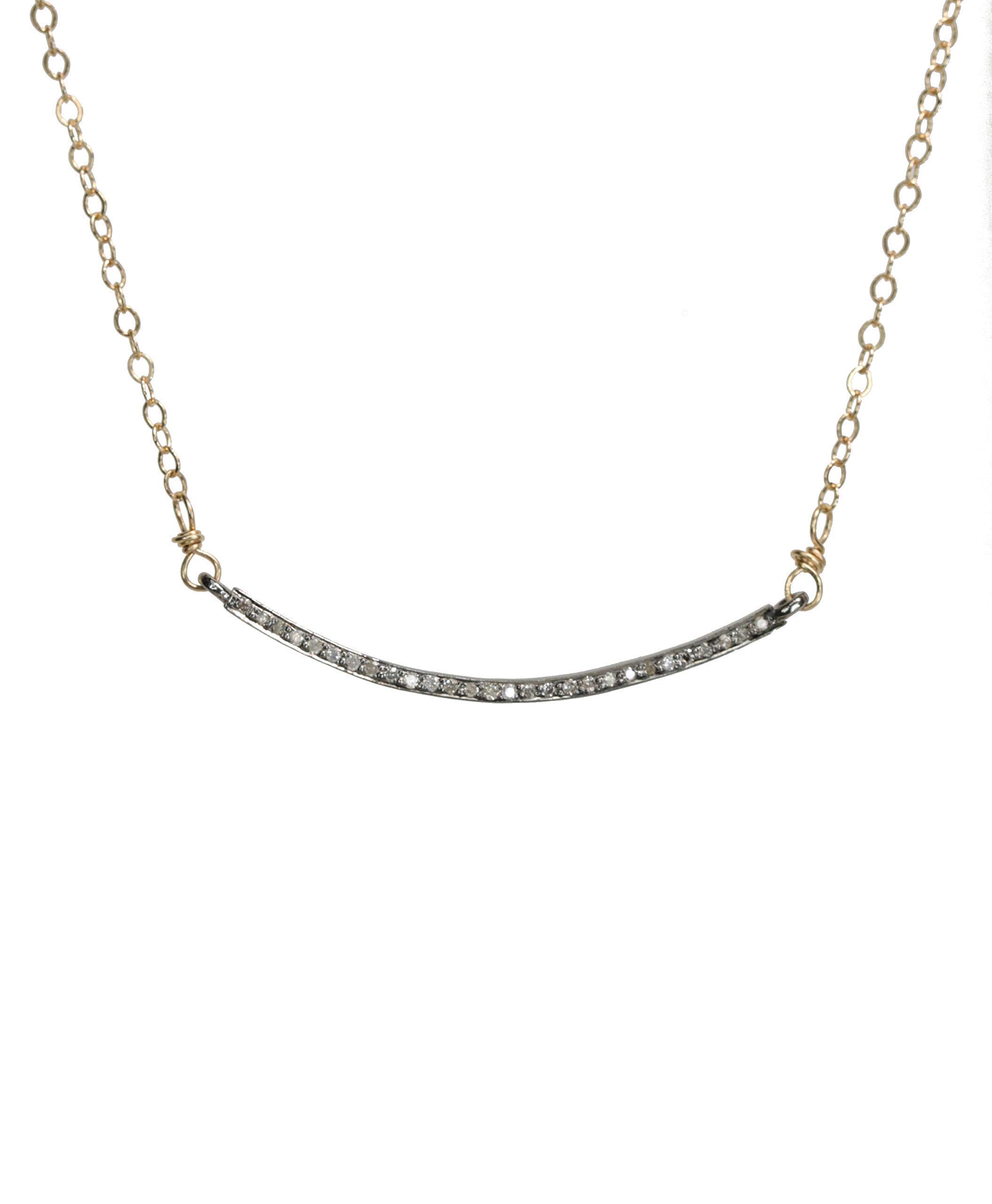 Elegant Curved Diamond Gemstone Bar Necklace - Sterling Silver & 14k Gold Filled Smile Pendant - Perfect Women's Jewelry Gift for Christmas, Anniversary & Special Occasions