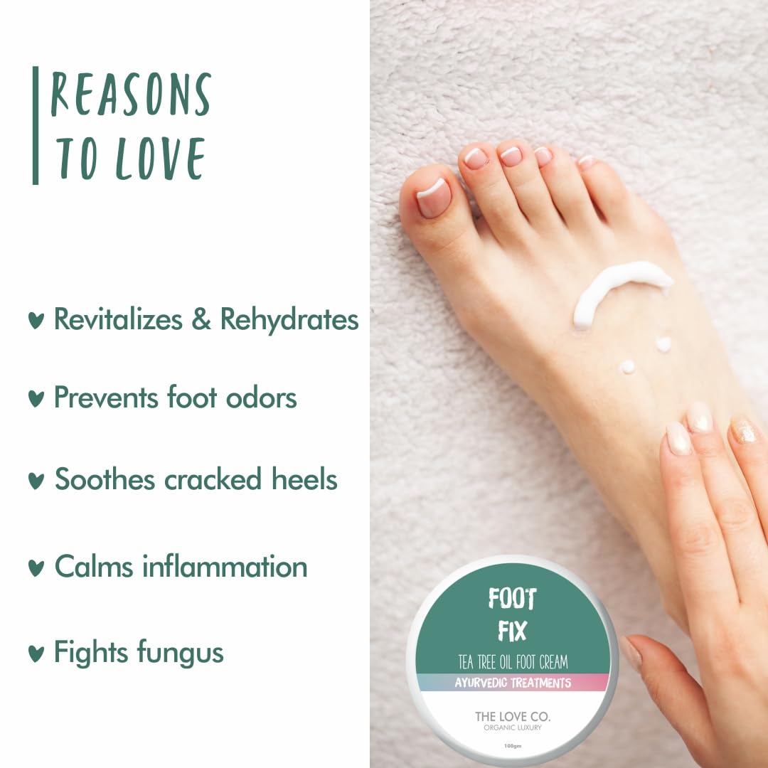 THE LOVE CO Foot Cream for Cracked Heels - 100g | Intensive Heel Repair with Tea Tree Oil & Peppermint | Moisturizes Dry, Cracked Feet | Foot Care Treatment for Soft, Smooth Heels | Perfect for Pedicures, After Shower & Nighttime Foot Care