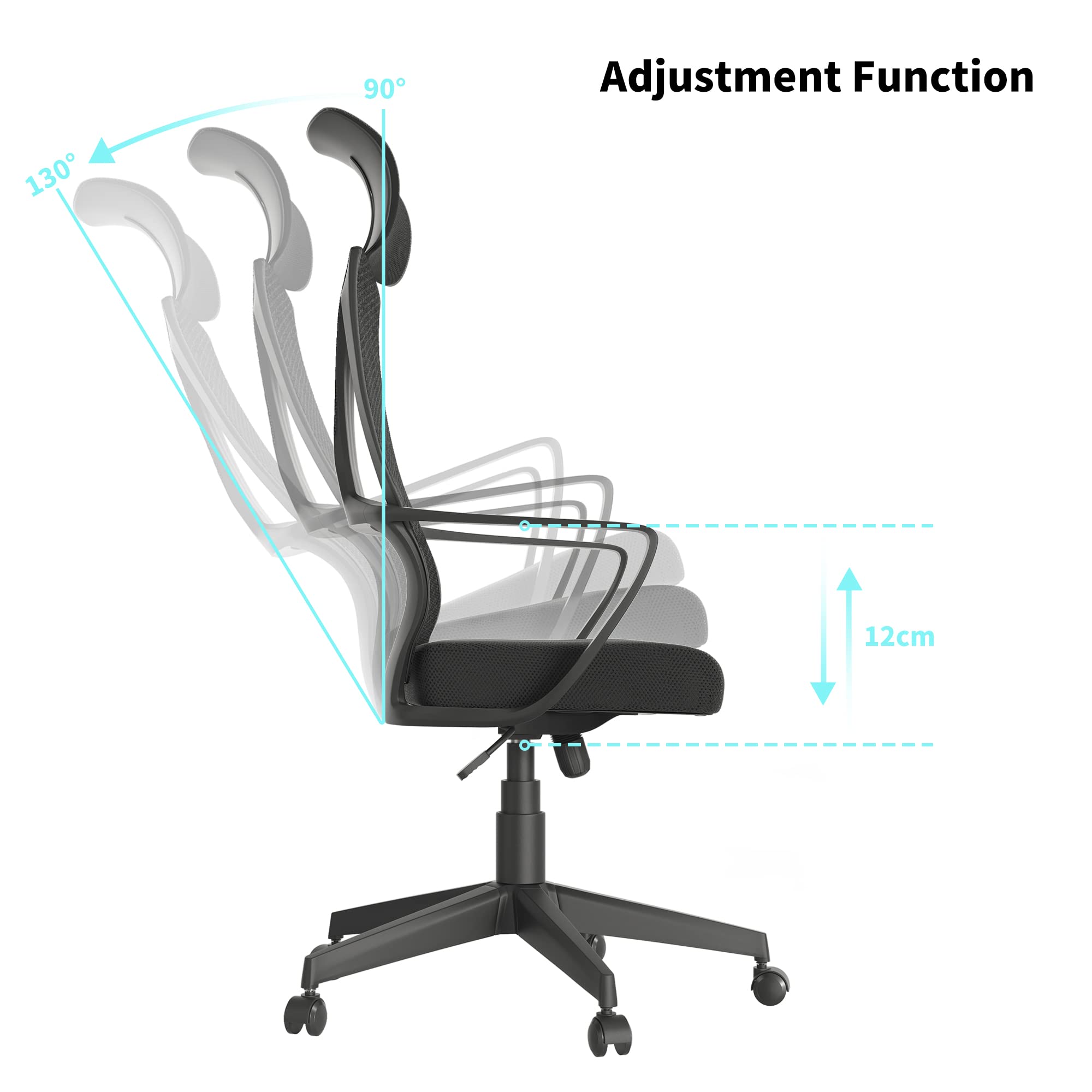 FEZIBO Ergonomic Office Chair - High Back Mesh Computer Desk Chair with Adjustable Height, Swivel & Rolling Wheels - Comfortable Task Chair for Work, Study & Conference Rooms - Ideal for Adults & Home Office (Black)