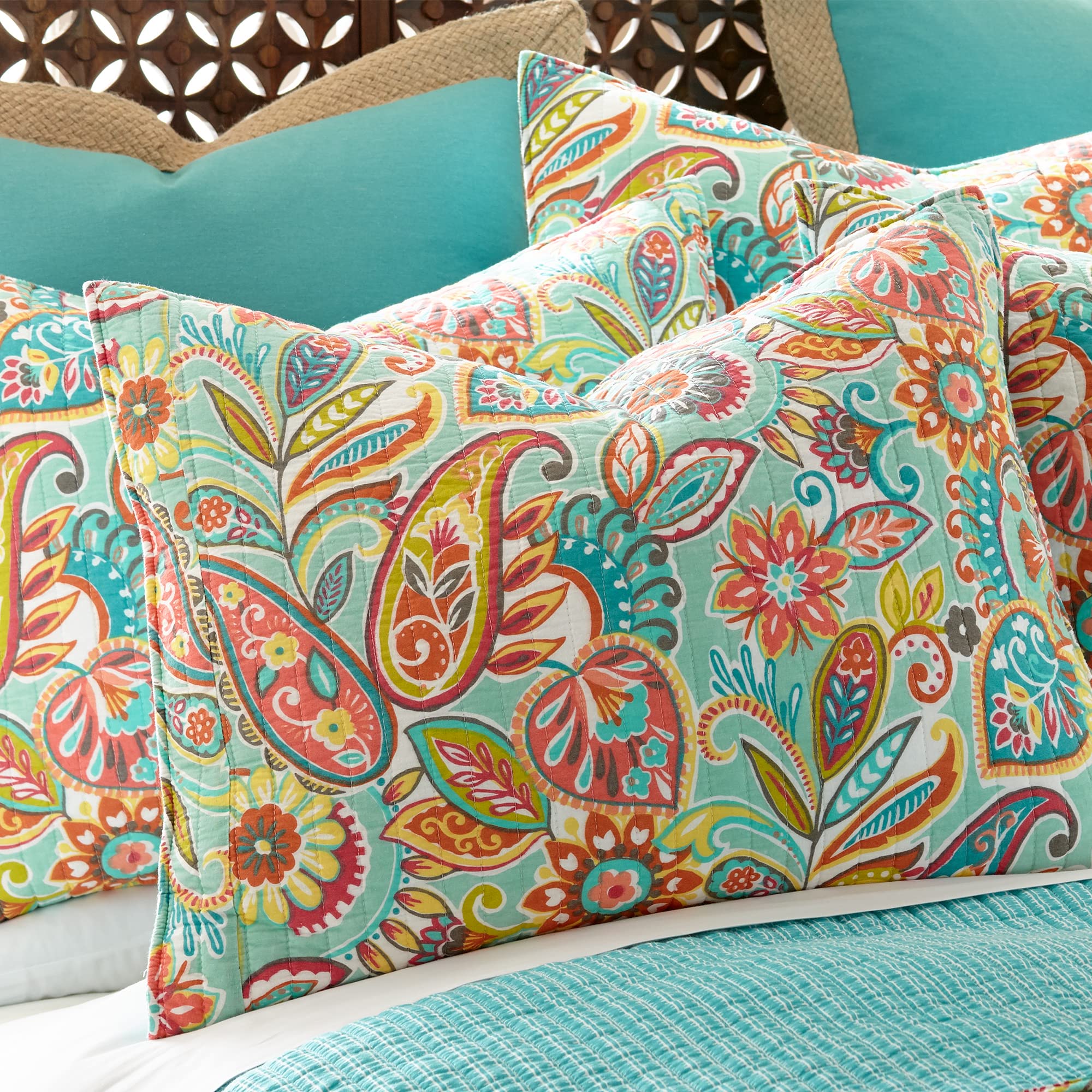 Levtex Home Palisades King Size Quilt Set - 100% Cotton Reversible Paisley Design in Teal Blue | Perfect for Master Bedroom, Guest Room & Cozy Home Decor
