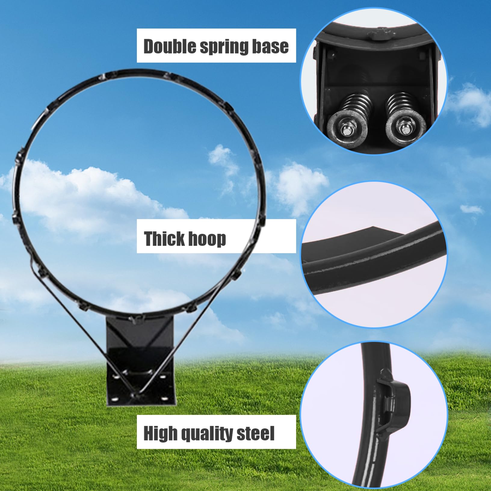 14 Inch Adjustable Height Wall Mounted Basketball Hoop - Shockproof Spring Basketball Rim for Kids & Adults - Perfect for Indoor & Outdoor Play, Driveway, Backyard, Gym & School Basketball Training