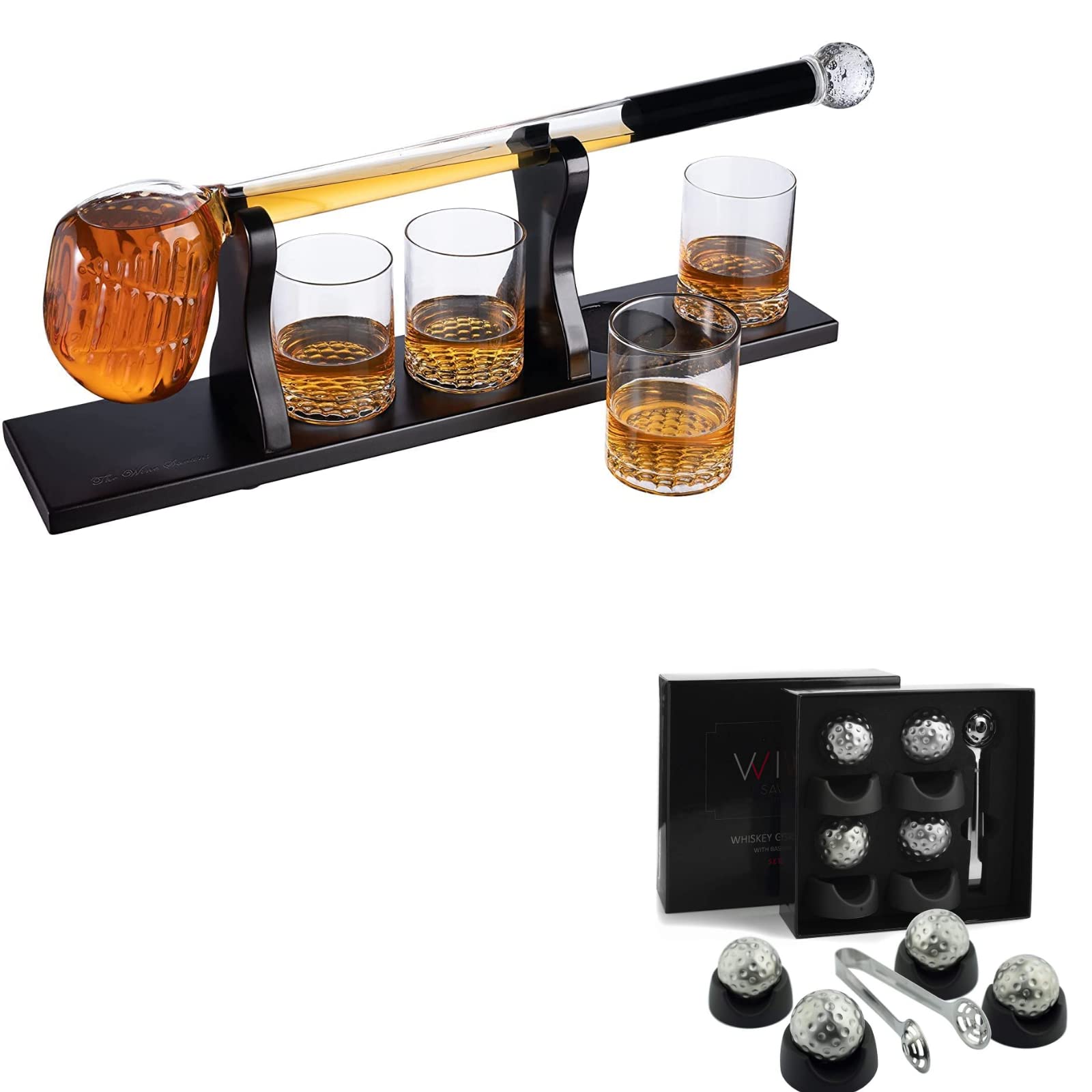 Premium Golf Whiskey Decanter Set with 4 Glasses & Stainless Steel Whiskey Stones - Perfect for Bourbon, Scotch & Liquor - Ideal Golf Lover Gift for Home Bar, Man Cave & Outdoor Entertaining