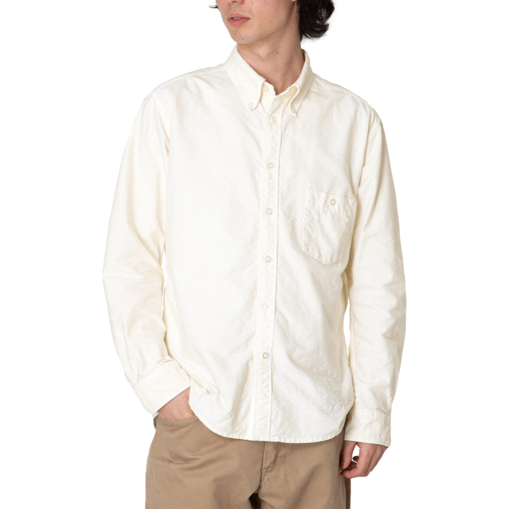 NONNATIVE DWELLER Men's Oxford Cotton Shirt - Overdyed Ivory Casual Button Down for Work & Travel