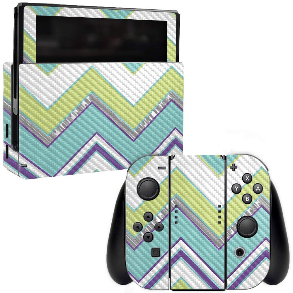 MightySkins Carbon Fiber Skin for Nintendo Switch - Pastel Chevron Design | Protective & Durable Textured Cover | Easy to Apply & Remove | Made in USA | Perfect for Gaming, Travel & Customization
