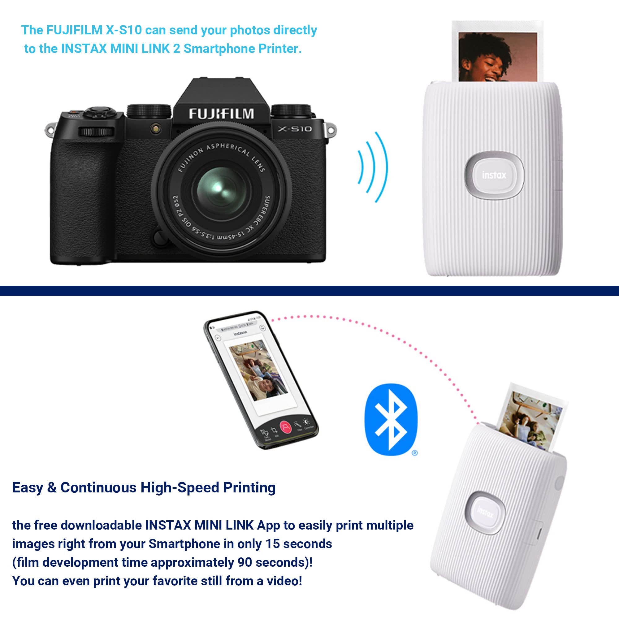 Fujifilm Instax Mini Link 2 Smartphone Instant Printer - Wireless Bluetooth Photo Printer for iPhone & Android - Includes 20 Sheets Mini Film & Protective Case - Perfect for Parties, Travel & DIY Scrapbooking