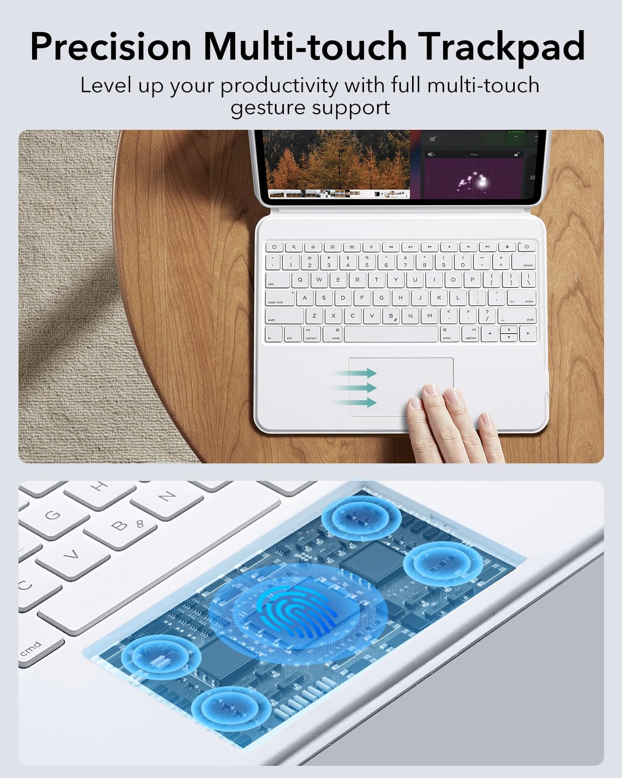 ESR Ascend iPad Pro 13 Inch Case with Magnetic Detachable Keyboard (2024 M4 Model) - Multi-Touch Trackpad, Adjustable Stand, Backlit Keys & Apple Pencil Holder - White | Perfect for Work, Study & Travel