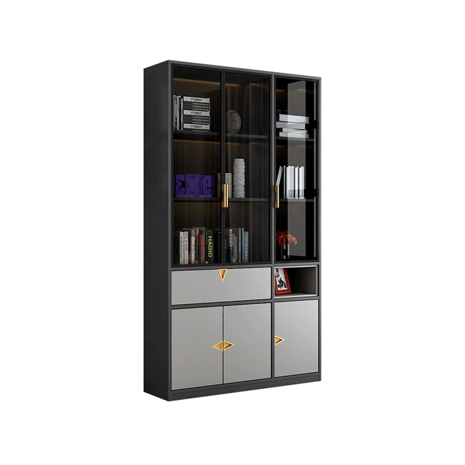 Modern Glass Door Bookcase with Storage - Simple & Stylish Home Office Bookshelf for Books, Decor & Organizing - Perfect for Living Room, Study or Office (Color: B)