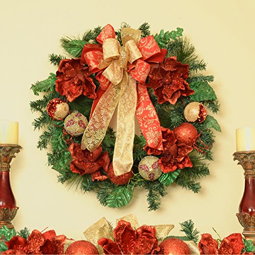 Red Magnolia Christmas Wreath - Elegant Holiday Door Decor for Festive Season | Perfect for Front Door, Mantel & Winter Weddings