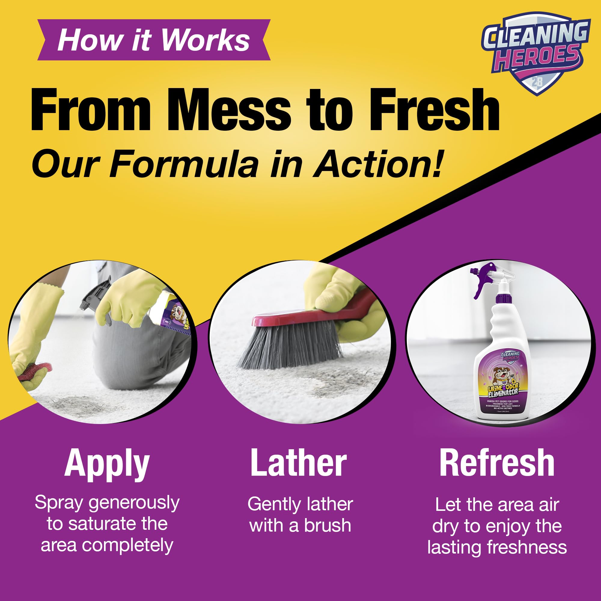 Enzyme Pet Carpet Cleaner & Odor Eliminator for Dogs & Cats - 32oz Spray for Home & Car Use