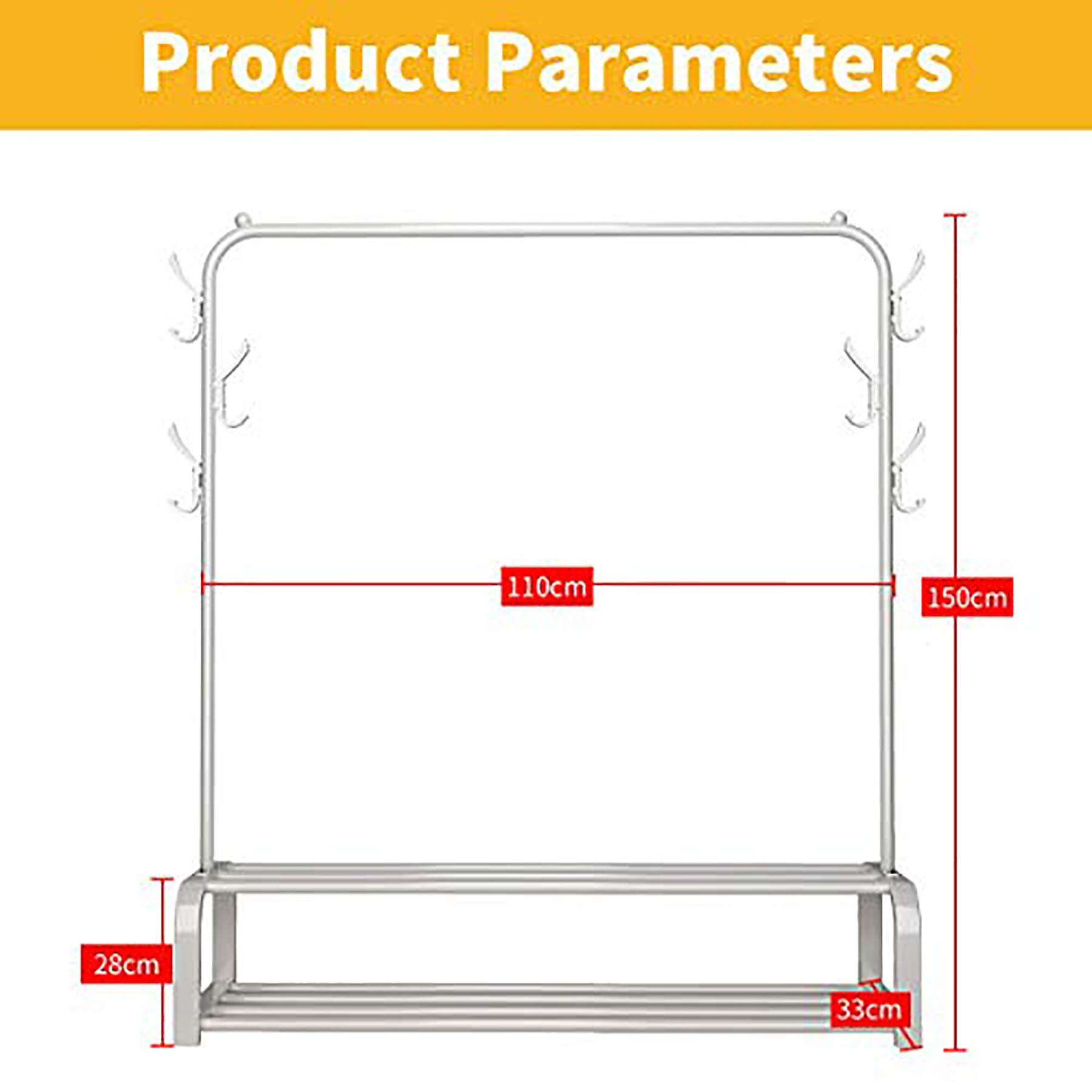 YAYI Freestanding Garment Rack with 2-Tier Storage Shelf & Side Hooks - White Clothes Hanger for Bedroom, Closet Organization & Laundry Room Storage