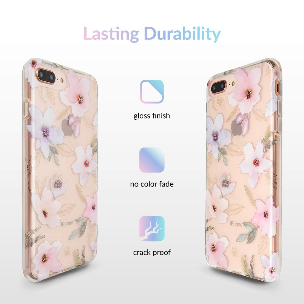 VELVET CAVIAR iPhone 7 Plus & 8 Plus Case - Floral Clear Protective Phone Cover for Women & Girls | Cute Magnolia Flower Design | Perfect for Everyday Use, Gifts & Fashion Accessories
