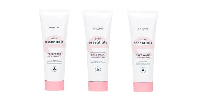 Glow Essentials Vitamin E & B3 Face Wash - Gentle Cleanser for Acne & Sensitive Skin - Pack of 3 - Perfect for Daily Skincare Routine & Travel