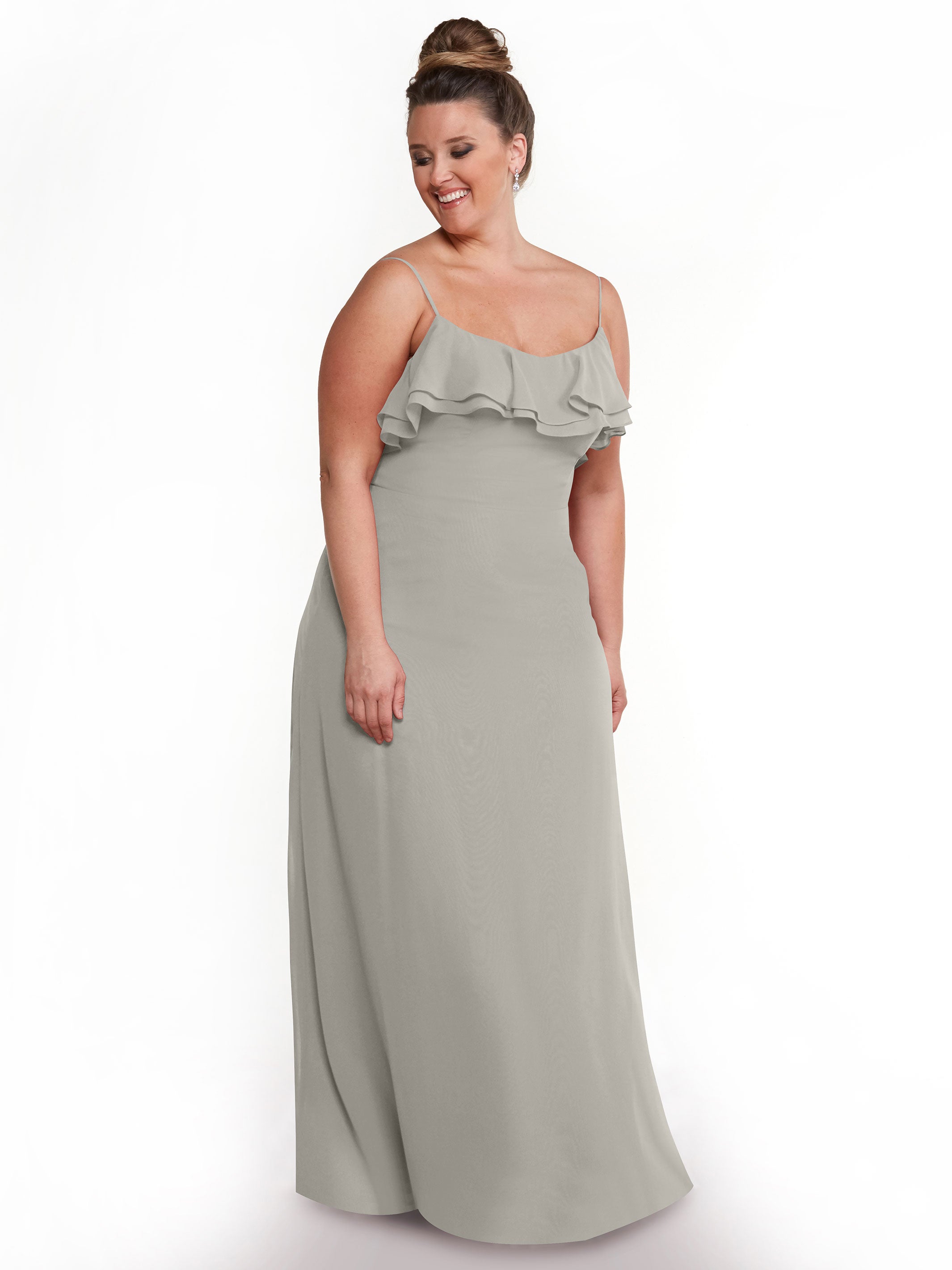 Elegant 80146 Sheath Chiffon Bridesmaid Dress with Ruffled Neckline - Perfect for Weddings, Formal Events & Special Occasions