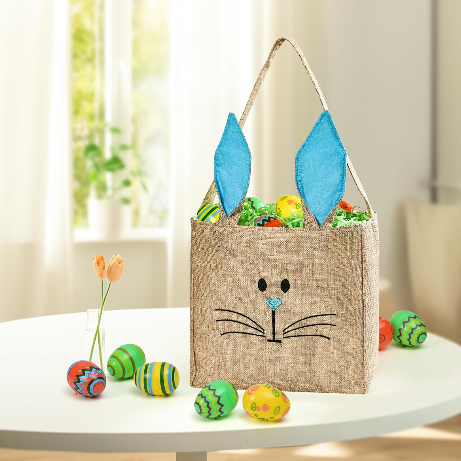 Easter Bunny Baskets - Pink Burlap Rabbit Tote Bags for Egg Hunt, Kids & Toddlers (Boys & Girls) - Perfect for Easter Party Favors, Spring Celebrations & Gift Giving