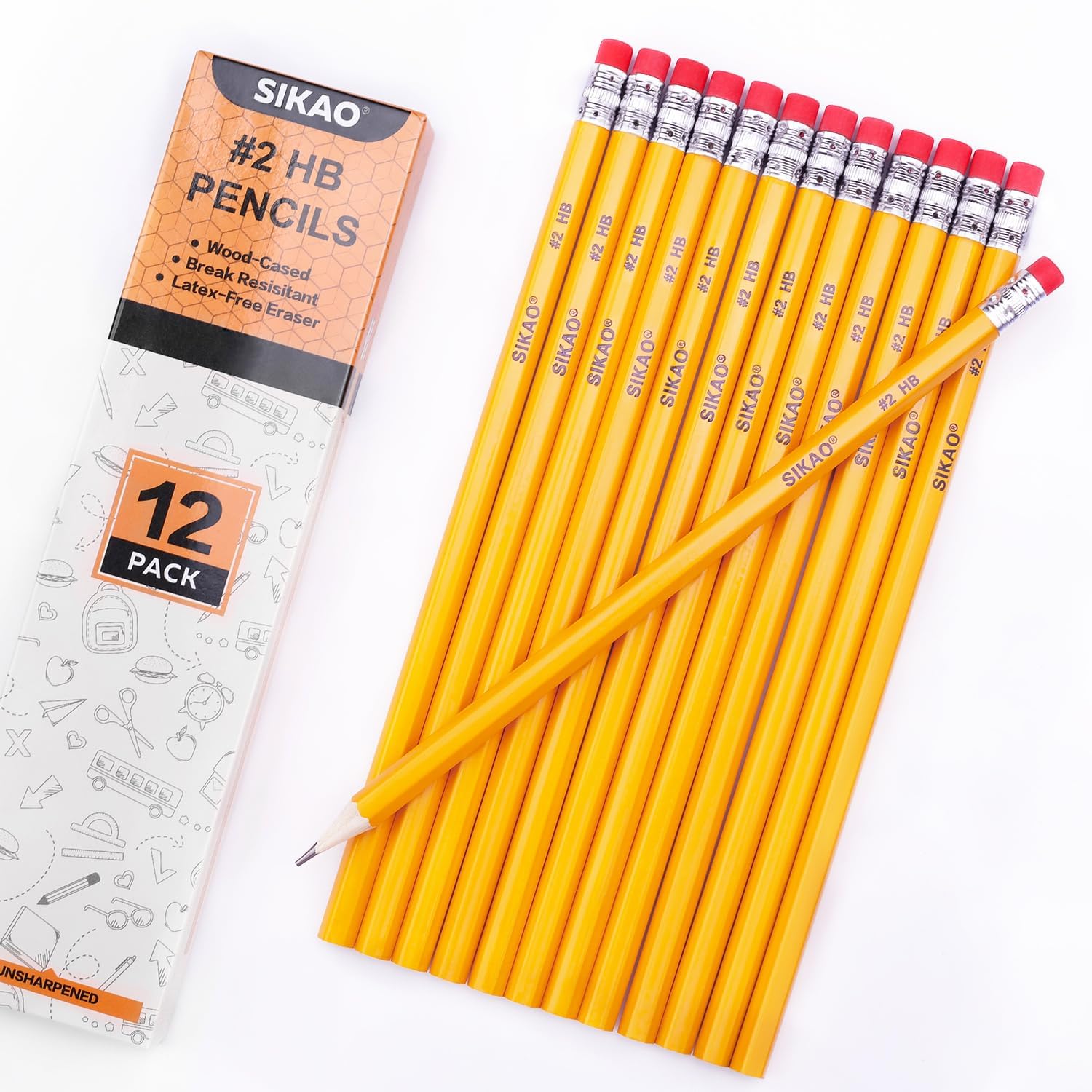 Premium #2 HB Pencils Bulk 12-Pack - Wooden Drawing & Sketching Pencils with Erasers for Kids, Students & Teachers - Perfect for Classroom, School Supplies, Office & Art Projects
