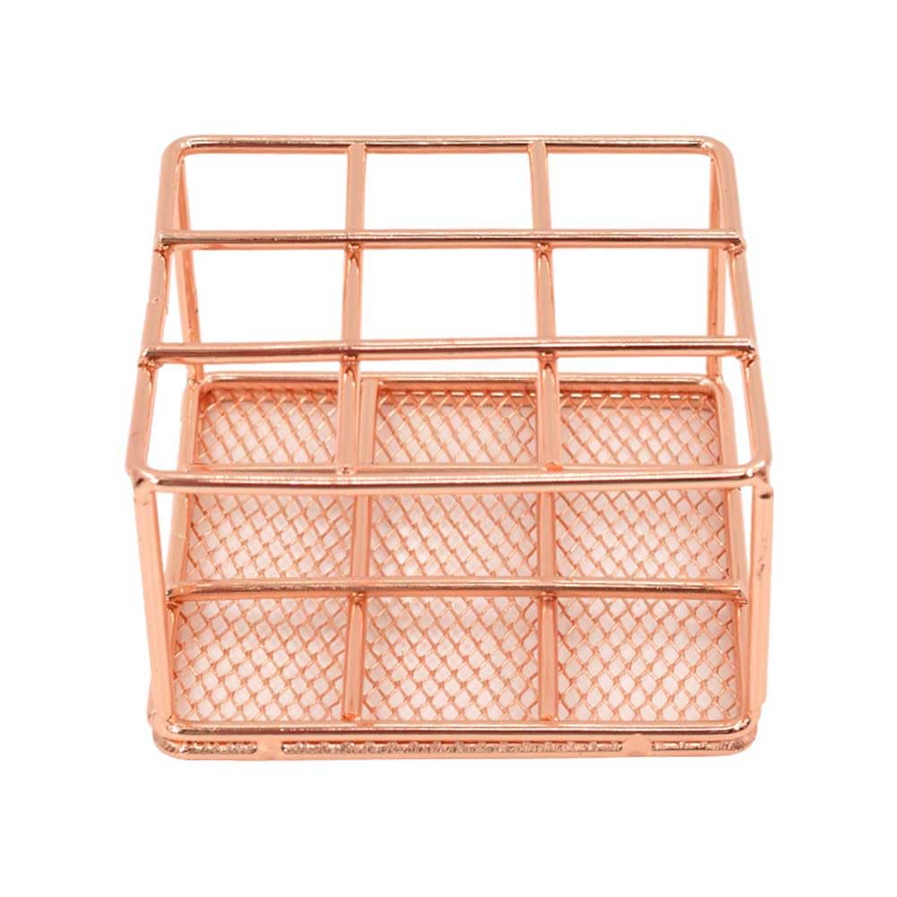 Teensery 9-Slot Metal Wire Lipstick Organizer - Rose Gold Lip Gloss & Makeup Brush Display Stand for Cosmetics | Perfect for Vanity, Dresser & Bathroom Organization (1 Piece)