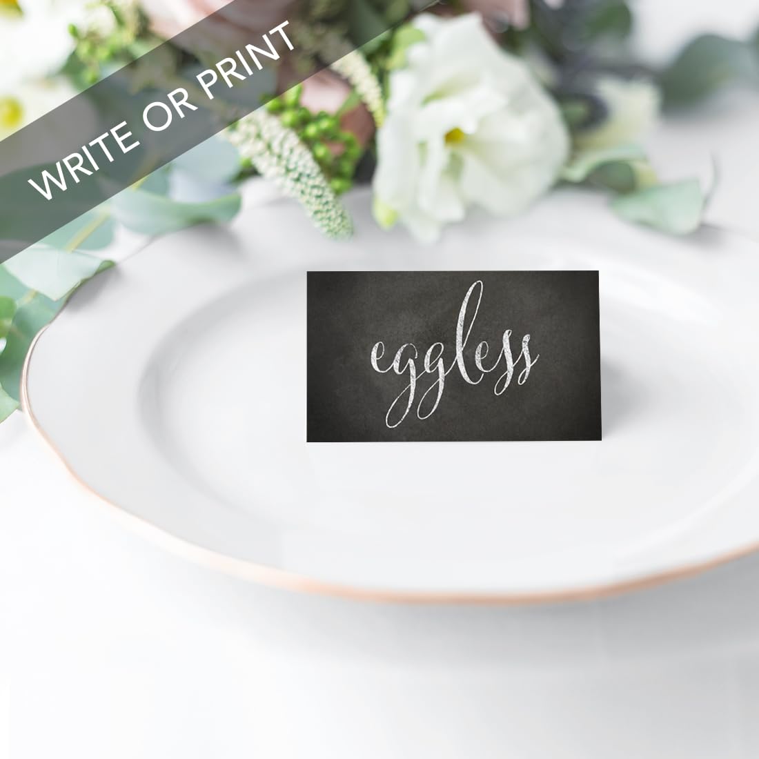Vintage Chalkboard Print Food Station Buffet Table Tent Place Cards - 20-Pack Vegan, Vegetarian, Gluten-Free, Eggless Place Cards for Wedding, Graduation, School Events & Party Table Settings