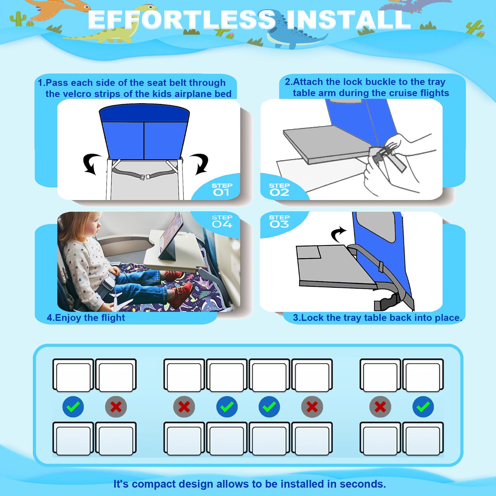 MIUUDBY Toddler Airplane Bed Seat Extender - Portable Foot Rest for Kids with Side Pocket | Comfortable In-Flight Sleep Solution for Babies & Toddlers | Perfect for Long-Haul Flights & Family Travel