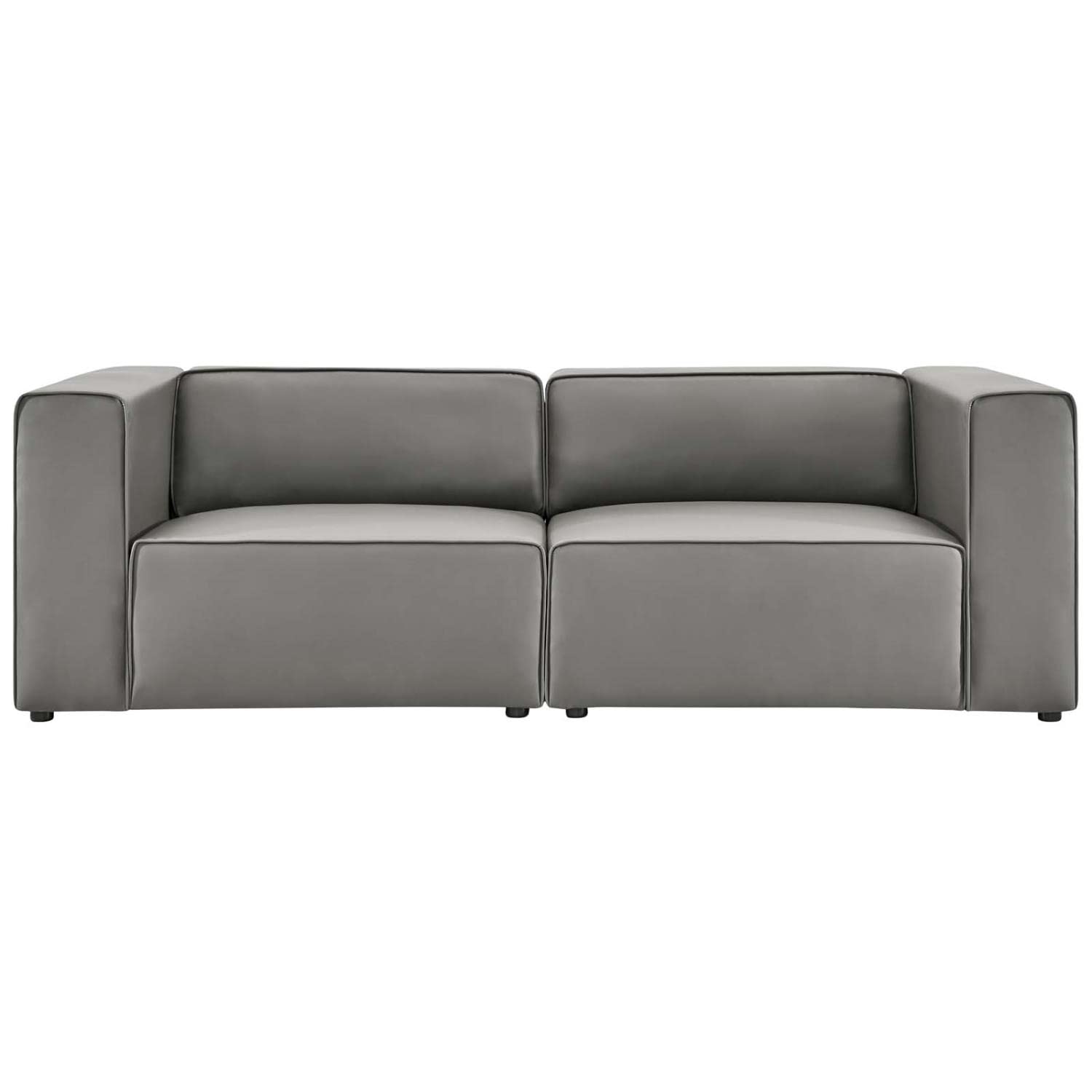 Modway Mingle Vegan Leather 2-Piece Sectional Loveseat Sofa - Gray Faux Leather Couch for Living Room, Apartment & Small Spaces