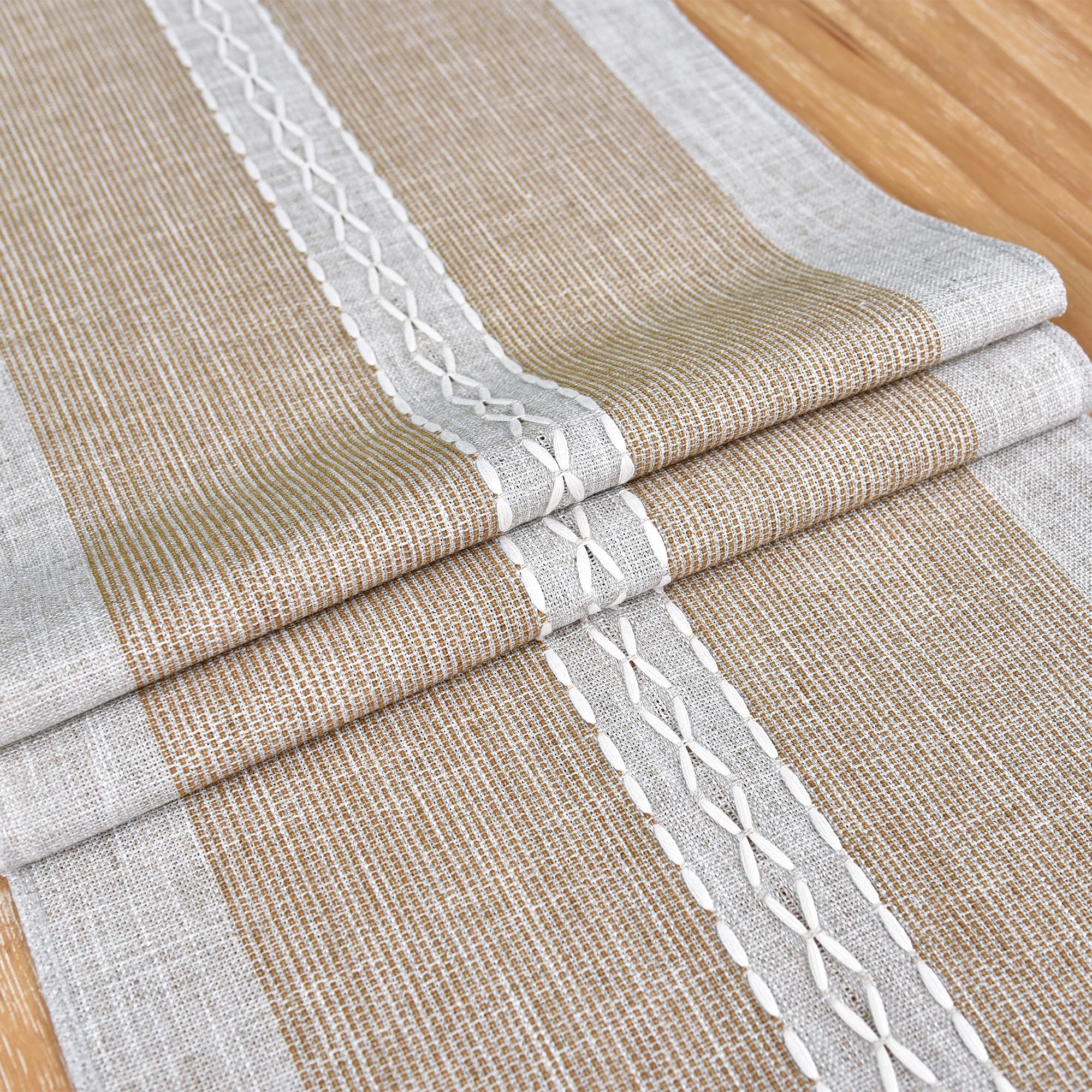 Farmhouse Braided Striped Table Runner - Rustic Embroidery Coffee Table Decor for Weddings, Holidays & Home Decor - Brown 13x36 Inch - Perfect for Dining Tables, Centerpieces & Seasonal Decorations