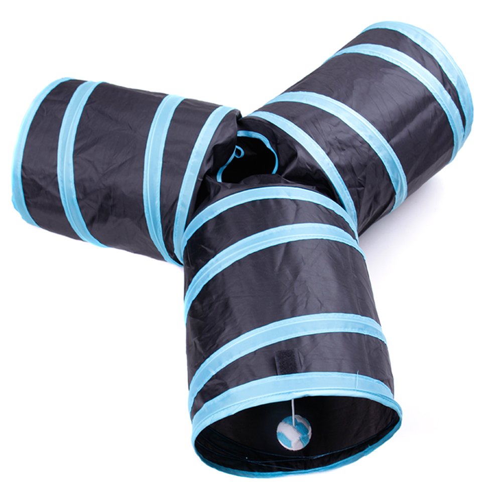 Foldable 3-Way Cat Tunnel Toy with Peek Holes - Interactive Play Tube for Cats, Kittens, Puppies & Rabbits - Great for Indoor Play, Hide & Seek, and Exercise