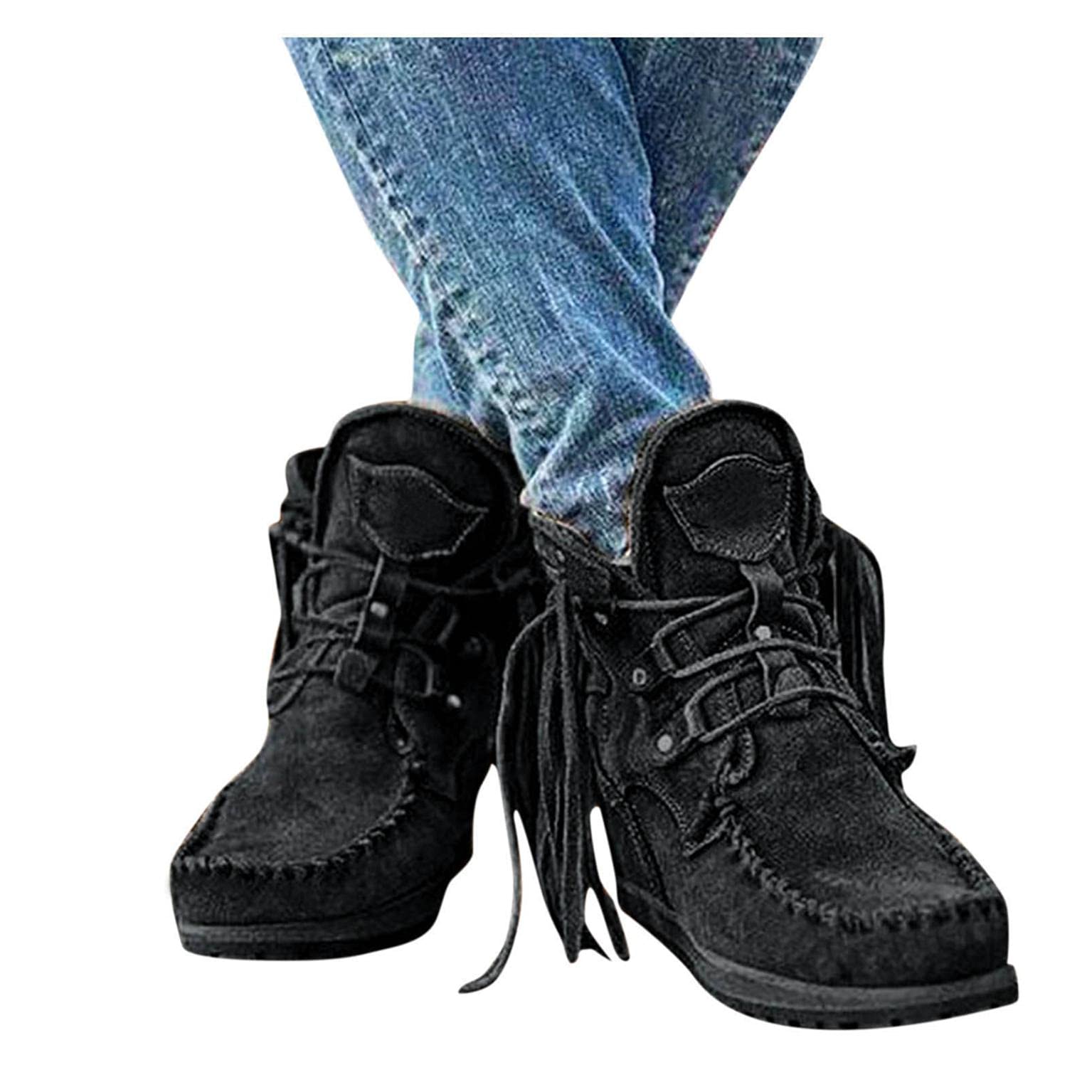Women's Cowgirl Boots - Fringe Suede Ankle Boots with Round Toe for Western Style | Perfect for Country Dancing, Rodeo Events & Casual Outfits