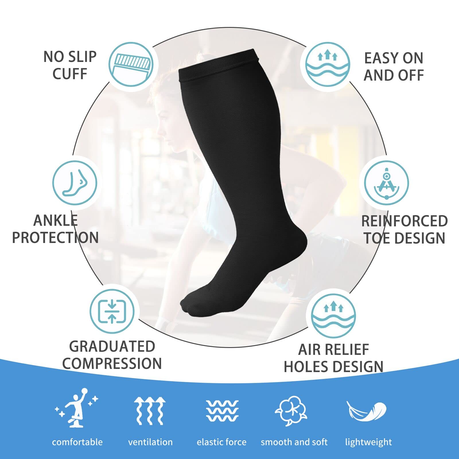 Extra Wide Calf Compression Socks for Women & Men - 20-30 mmHg Plus Size Knee High Stockings for Swelling & Pain Relief - Ideal for Travel, Nursing & Varicose Vein Support