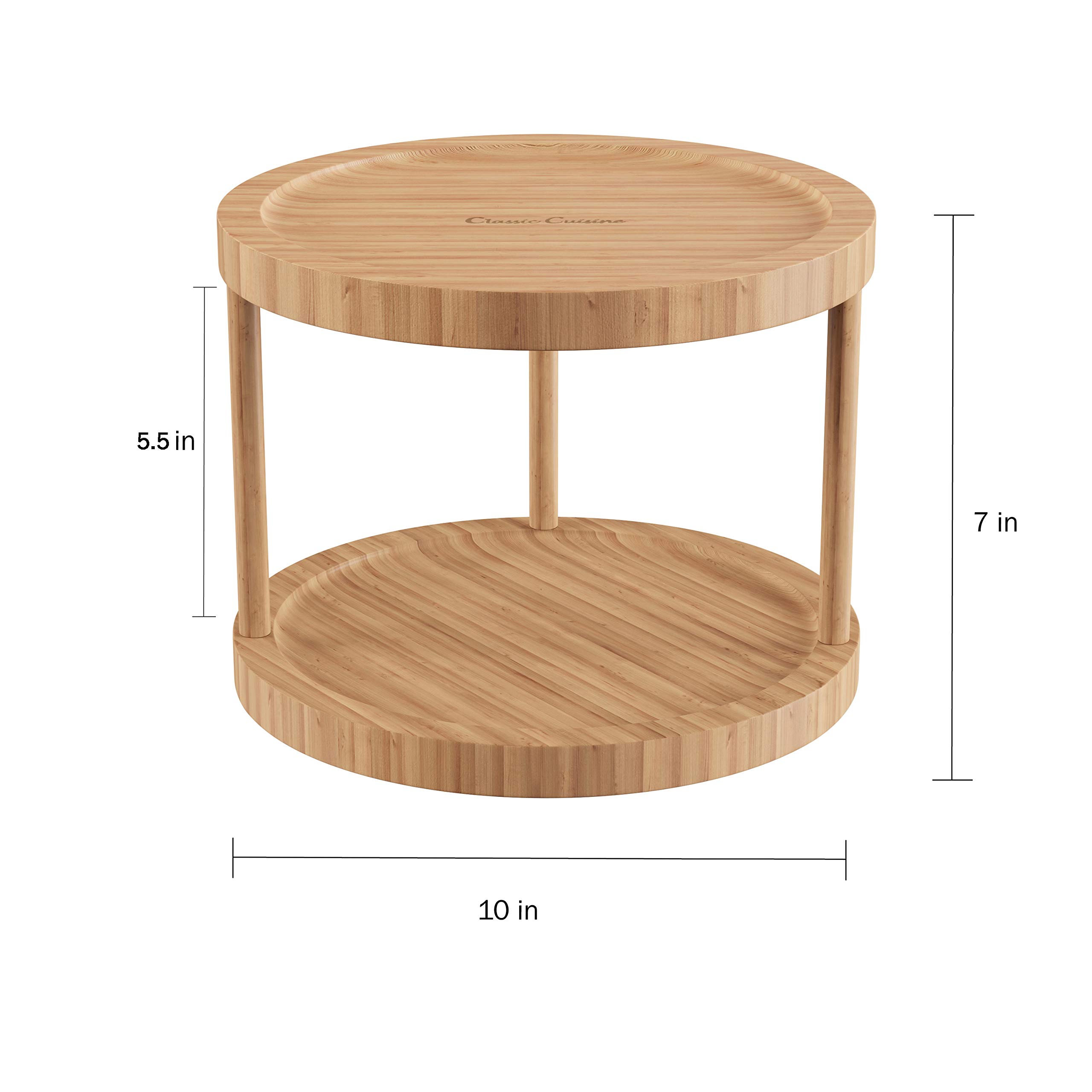 All-Natural Bamboo 10-Inch Two-Tier Lazy Susan Turntable - Round Kitchen Organizer for Spices, Condiments & Makeup | Perfect for Pantry, Dining Table & Vanity Display
