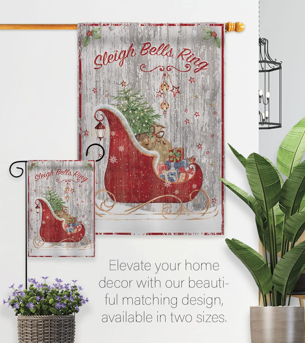 Breeze Decor Christmas Sleigh Bells Flag Set w/Pole - Holiday Yard Decor