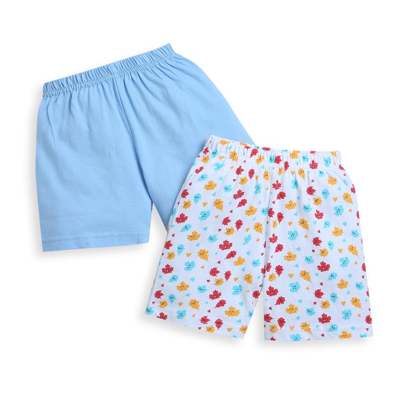 BUMZEE Sky Blue & White Baby Boys' Shorts 2-Pack - Soft Cotton Shorts for 3-6 Months (Peb8895) - Perfect for Playtime, Daycare & Summer Outfits