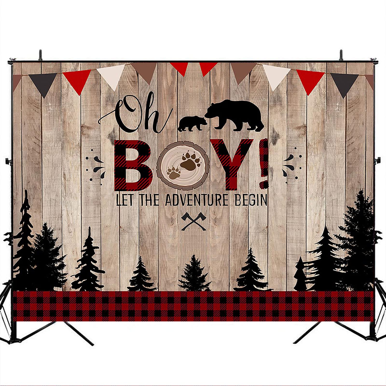 **Avezano Rustic Woodland Bear Cub Plaid Baby Shower Backdrop – 8x6 ft Lumberjack-Themed Party Decor for Boys, Nursery, or Gender Reveal – Perfect for Baby Showers, Birthdays & Photo Booths**