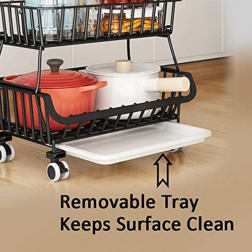Stainless Steel Rolling Stackable Wire Baskets - 4 Tier Metal Storage Organizer with Wheels for Kitchen Pantry, Bathroom & Office | Perfect for Snacks, Toiletries & Office Supplies Organization