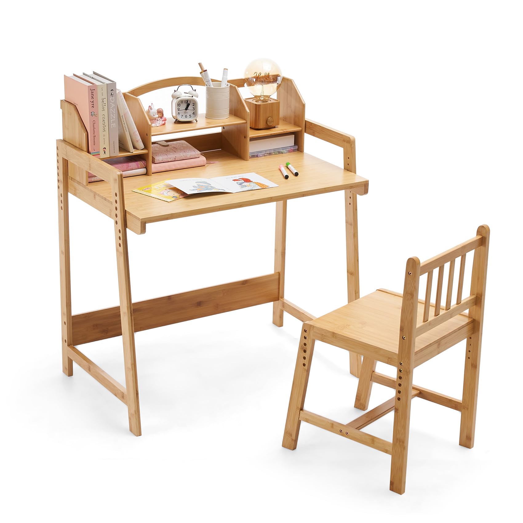 UNICOO Kids Desk and Chair Set - Ergonomic Study Desk for Children with Matching Chair - Durable Modern Homework & Art Station for Boys & Girls (Nature Theme) - Perfect for Homeschooling, Online Learning & Creative Activities