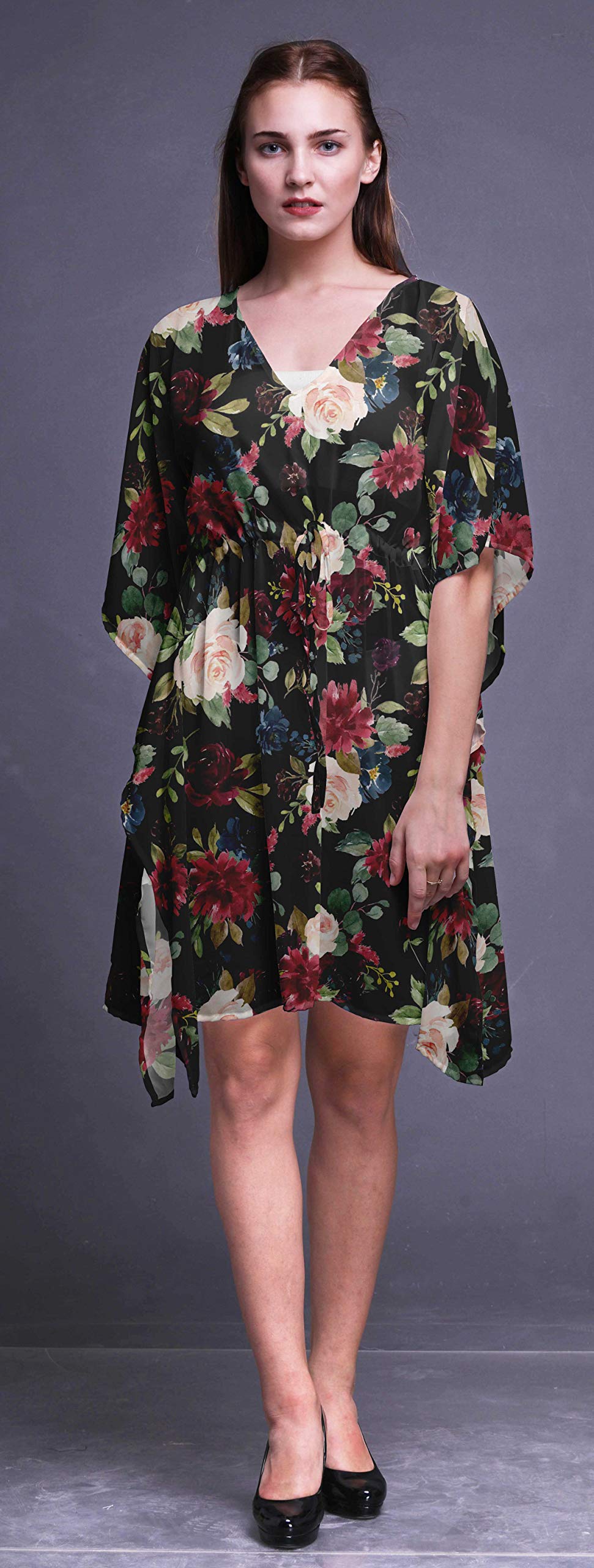Bimba Short Caftan Midi Dress - Women's Beach Swimwear Cover Up Kaftan for Summer Vacation, Pool Party & Resort Wear