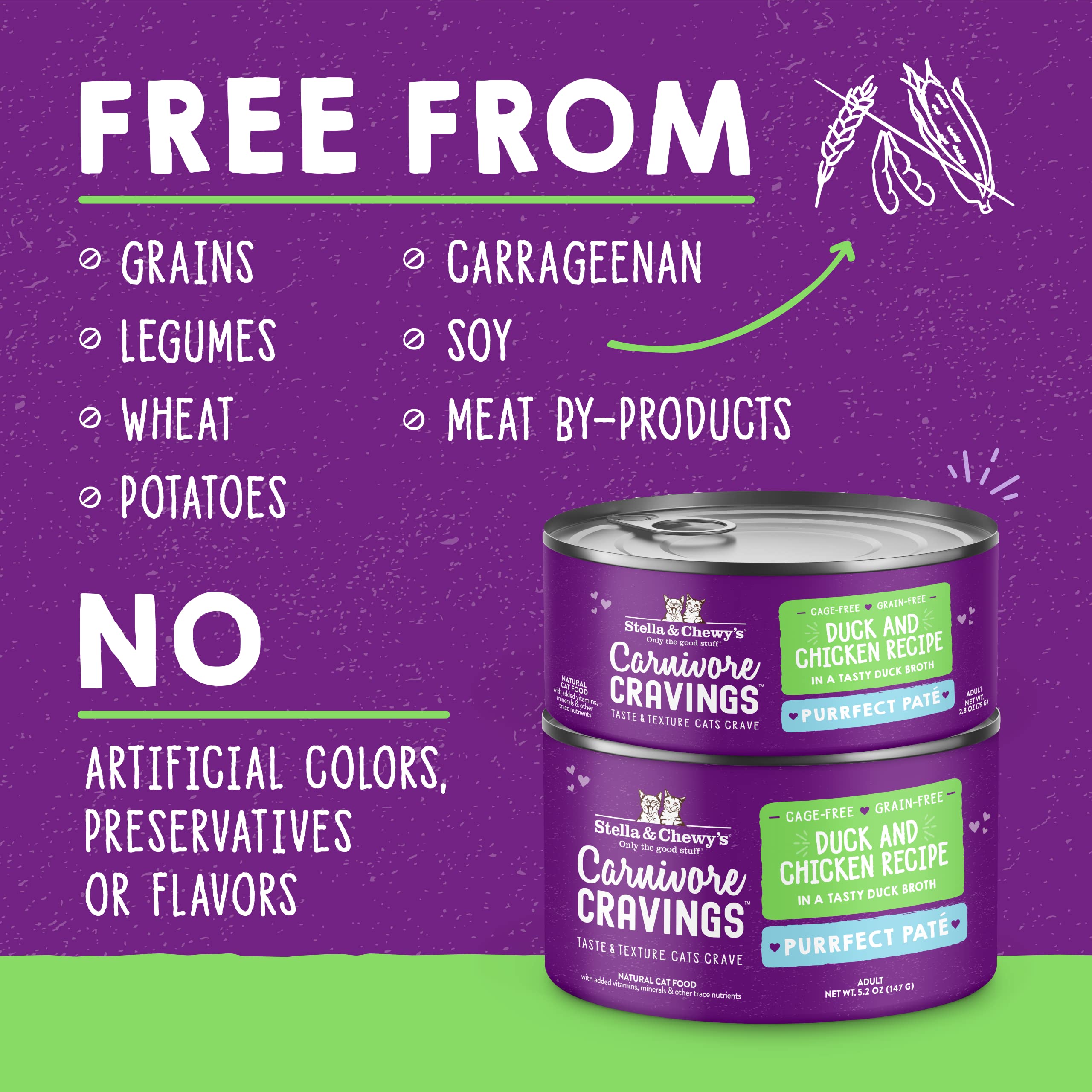 Stella & Chewy's Grain Free Duck & Chicken Wet Cat Food - High Protein Pate for Adult & Senior Cats - 5.2oz Cans (Pack of 24) - Perfect for Mealtime, Weight Management & Picky Eaters