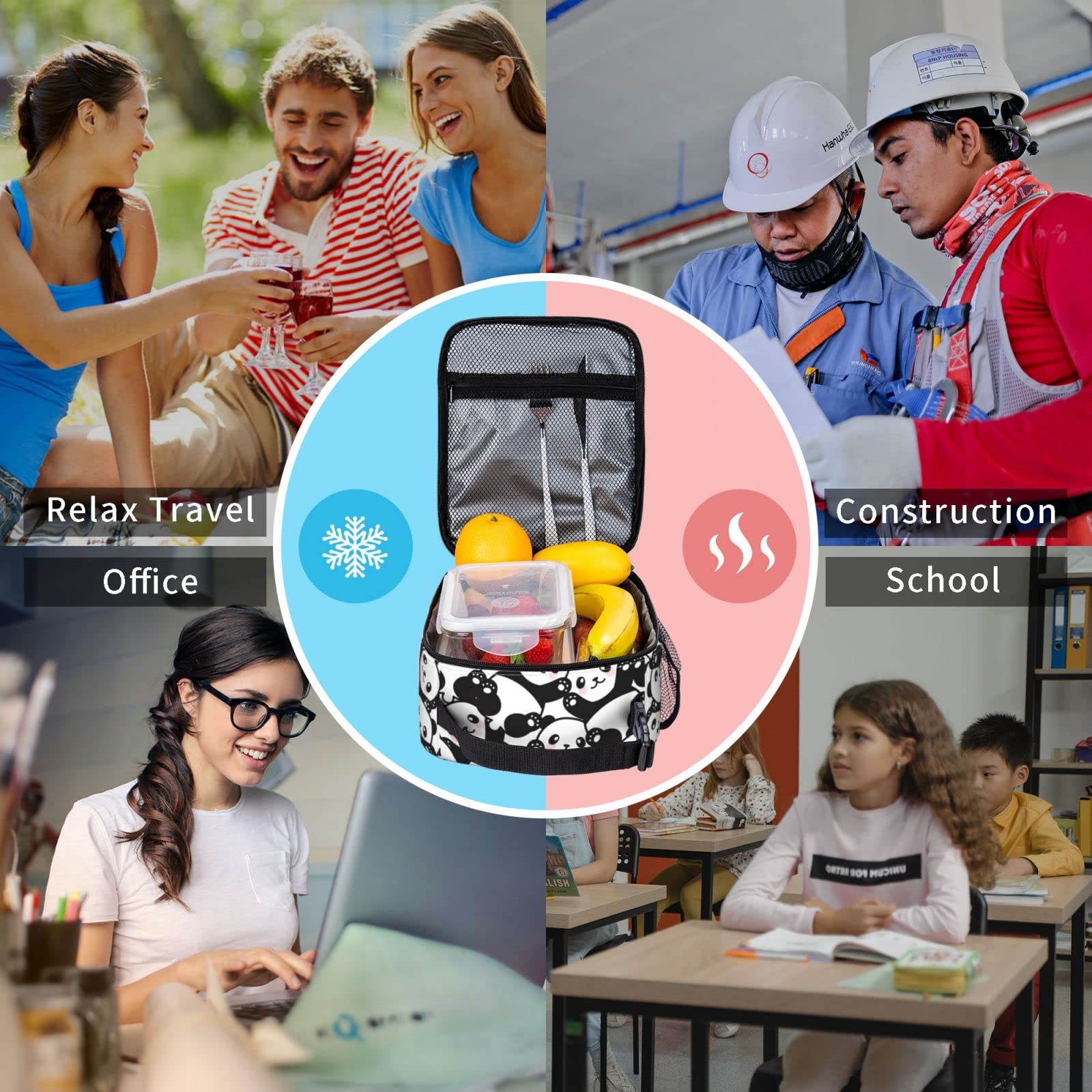 Eco-Friendly Reusable Panda Lunch Bag for Women & Men - Insulated Leakproof Lunch Tote for Office, School & Picnic - Cute Cartoon Panda Design Lunch Box for Adults, Teens & Kids - Perfect for Work, School, Travel & Outdoor Activities