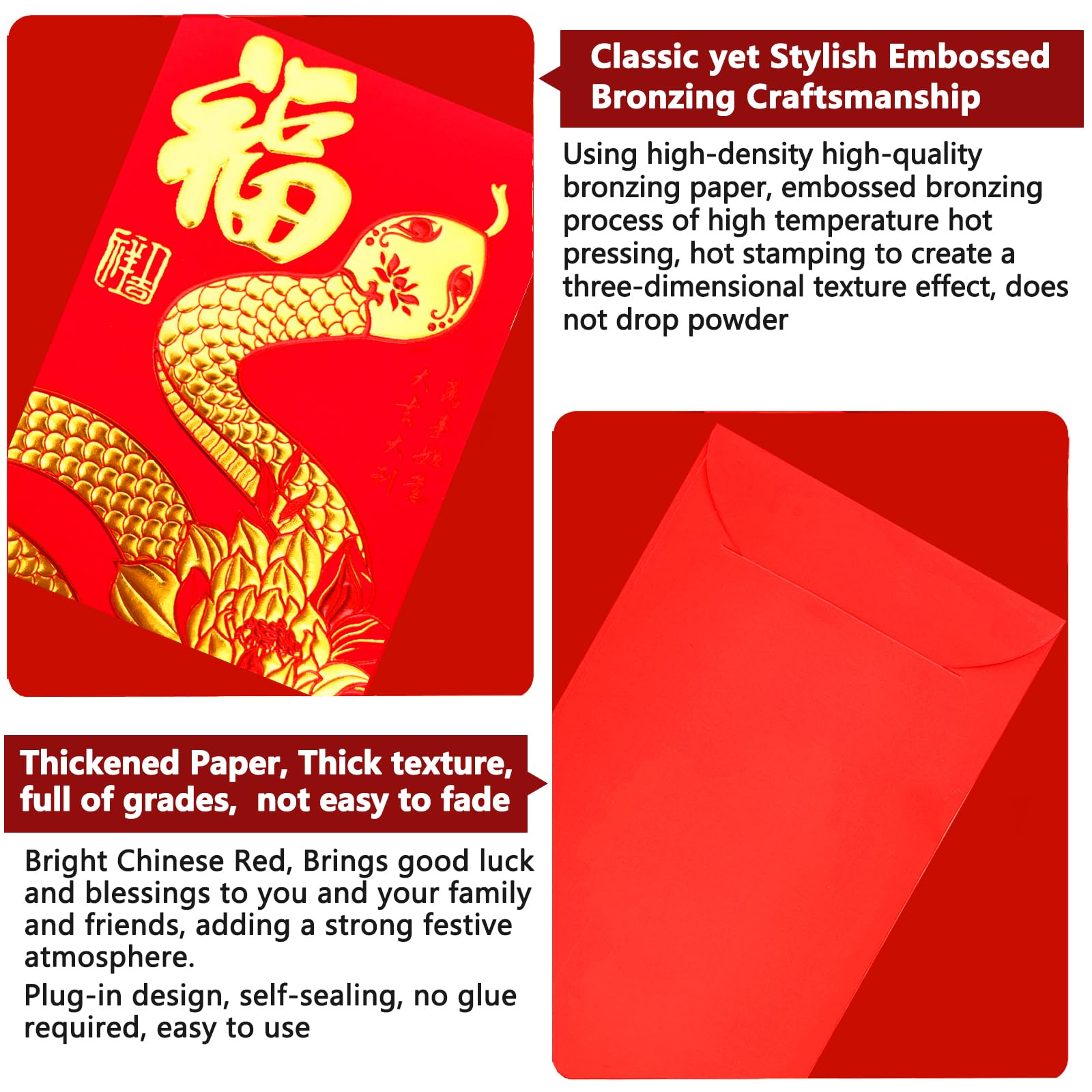 36PCS 12 Styles 2025 Year of the Snake Chinese Red Envelopes - Lucky Money Packets for Chinese New Year, Spring Festival, Weddings & Birthdays | Traditional Hong Bao Gift Envelopes for Good Fortune & Celebrations (Classic Small Size)