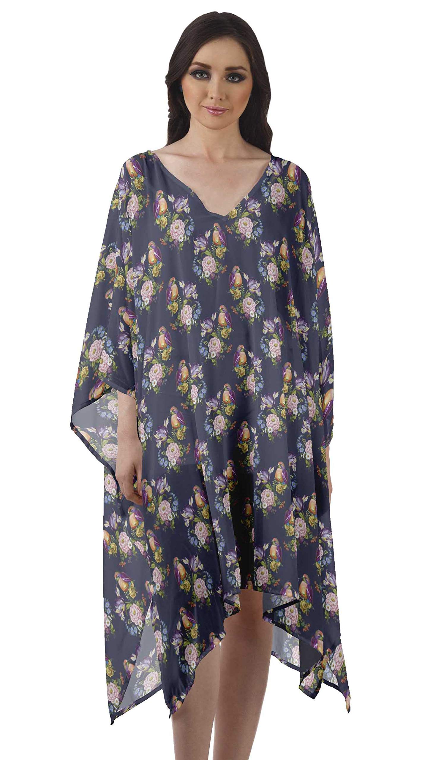 Stylish Moomaya Women's Georgette Short Kaftan - Flowy Beach Cover Up Dress for Swimsuits | Perfect for Poolside, Vacation & Summer Outfits