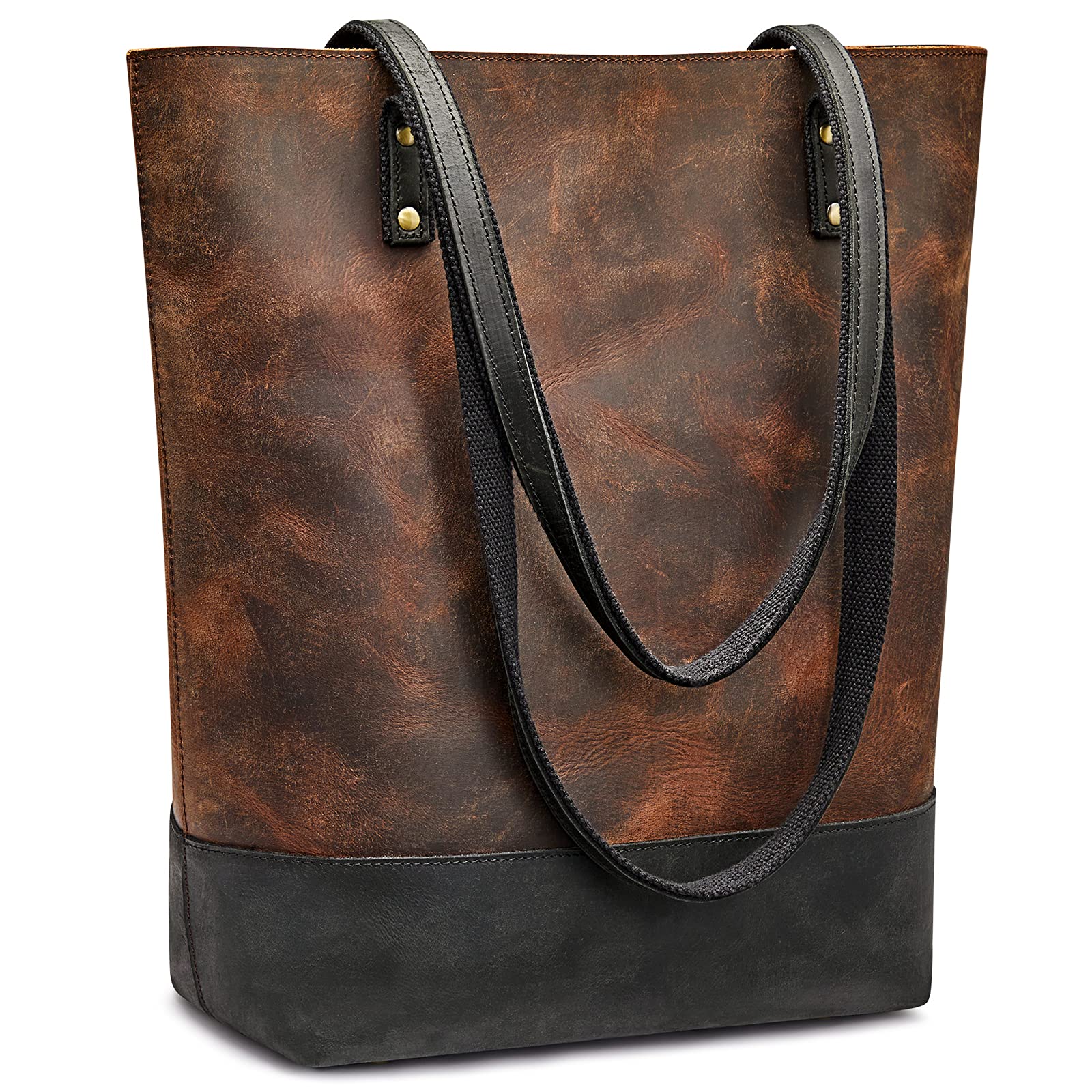 Genuine Leather Tote Bag for Women - Vintage Two-Tone Shoulder Purse with Luggage Sleeve | Perfect for Work, Travel & Everyday Use