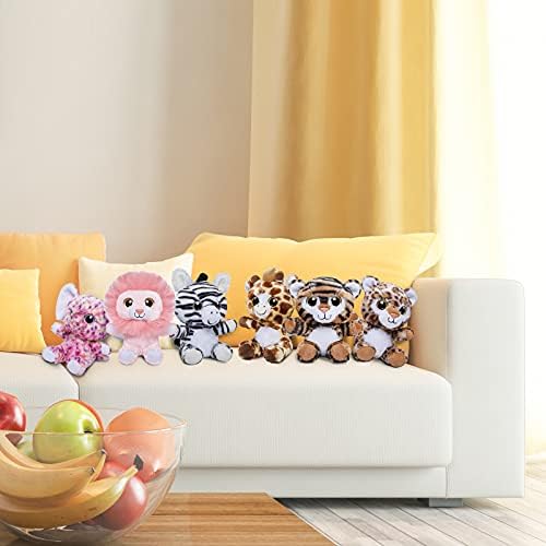 7 Inch Soft Plush Jungle Animals Set - 6 Piece Safari Stuffed Toys (Lion, Giraffe, Elephant, Tiger, Zebra, Leopard) for Kids, Baby Shower Gifts & Nursery Decor - Perfect for Birthday Parties, Room Decorations and Cuddly Playtime
