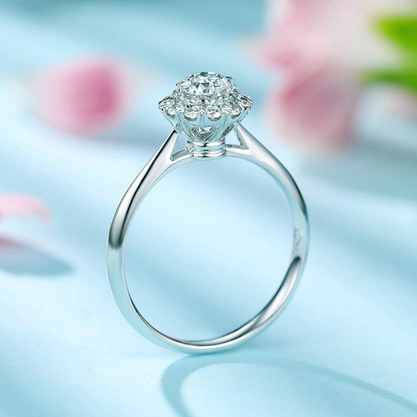 Daesar 18K White Gold Snowflake Diamond Wedding Ring for Women - 0.1ct/0.19ct Round Cut Promise Band - Elegant Bridal Jewelry for Engagement, Anniversary & Special Occasions