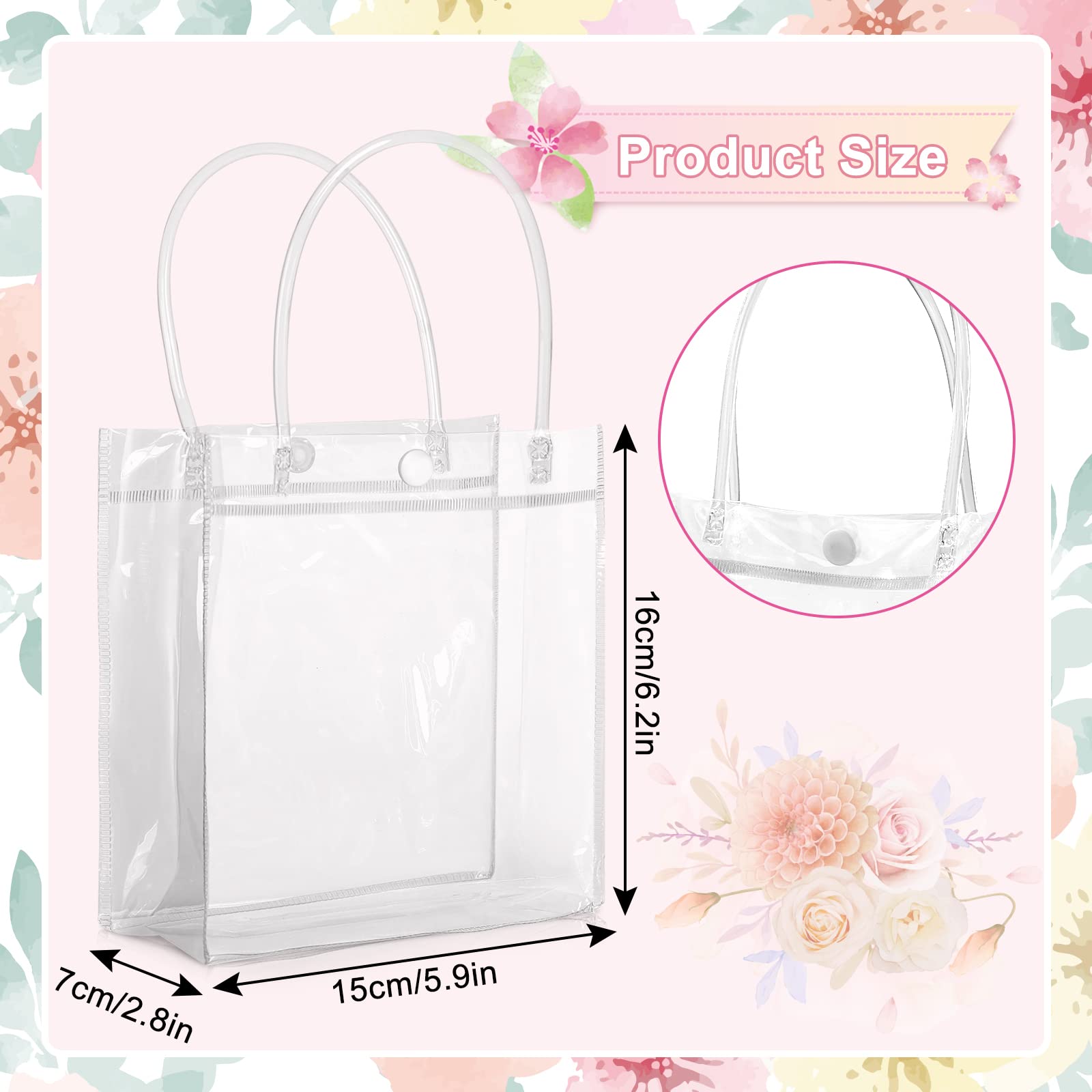 Whaline 60-Pack Clear PVC Gift Bags with Handles - 5.9