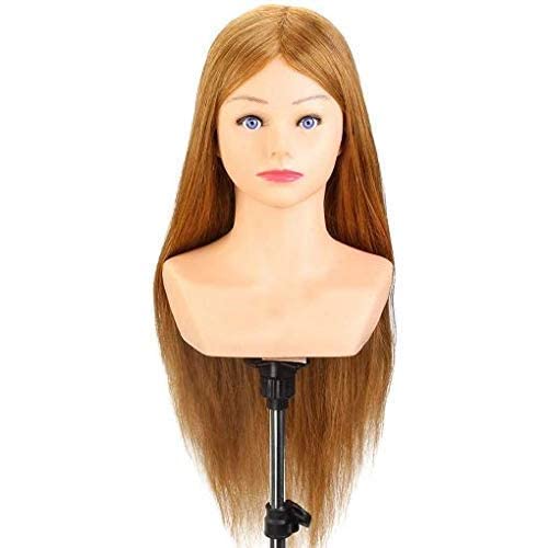 28 Inch Real Human Hair Training Head Mannequin for Hairdressing Practice - Salon Styling Dummy with Hair Clamp Holder | Perfect for Cosmetology Students & Professional Stylists
