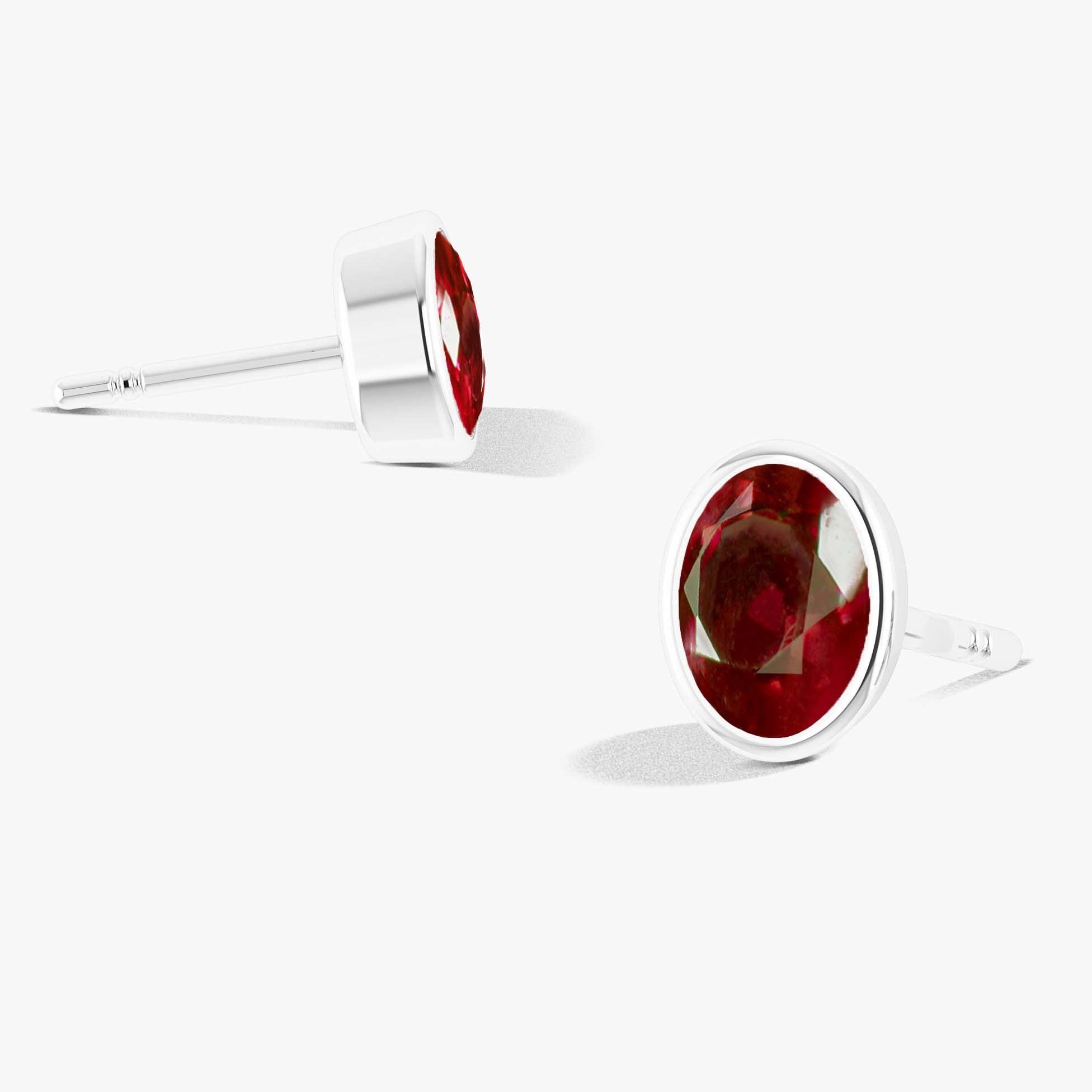 Red Ruby Oval Gemstone Stud Earrings for Women - 14K Gold Plated Elegant Jewelry Gift for Birthday, Anniversary & Special Occasions