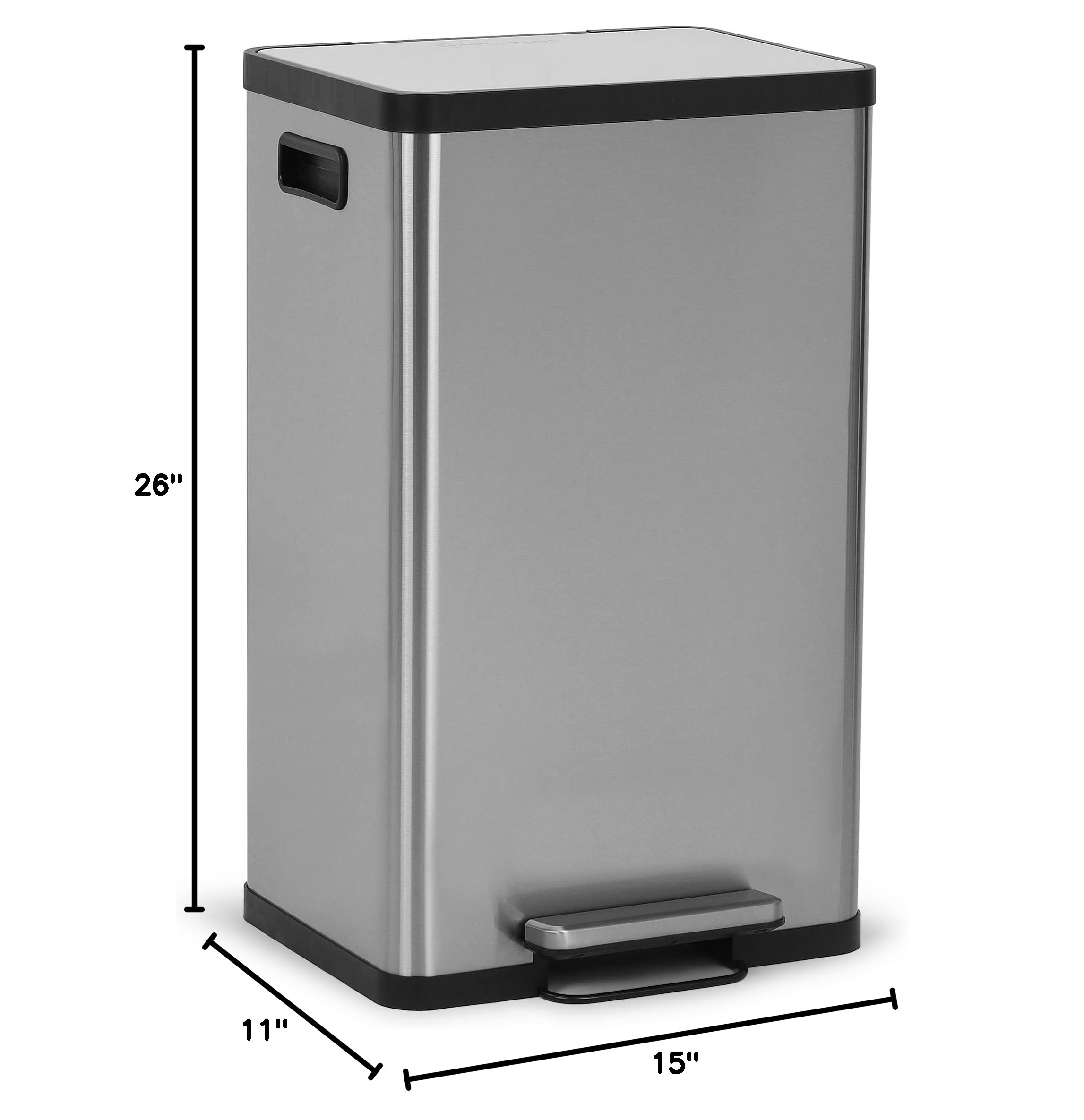SIMPLI-MAGIC 13.2 Gallon Stainless Steel Trash Can with Soft-Close Lid, Foot Pedal & Built-in Filter - Smudge Resistant, Modern Design for Kitchen, Bathroom & Office Waste Disposal